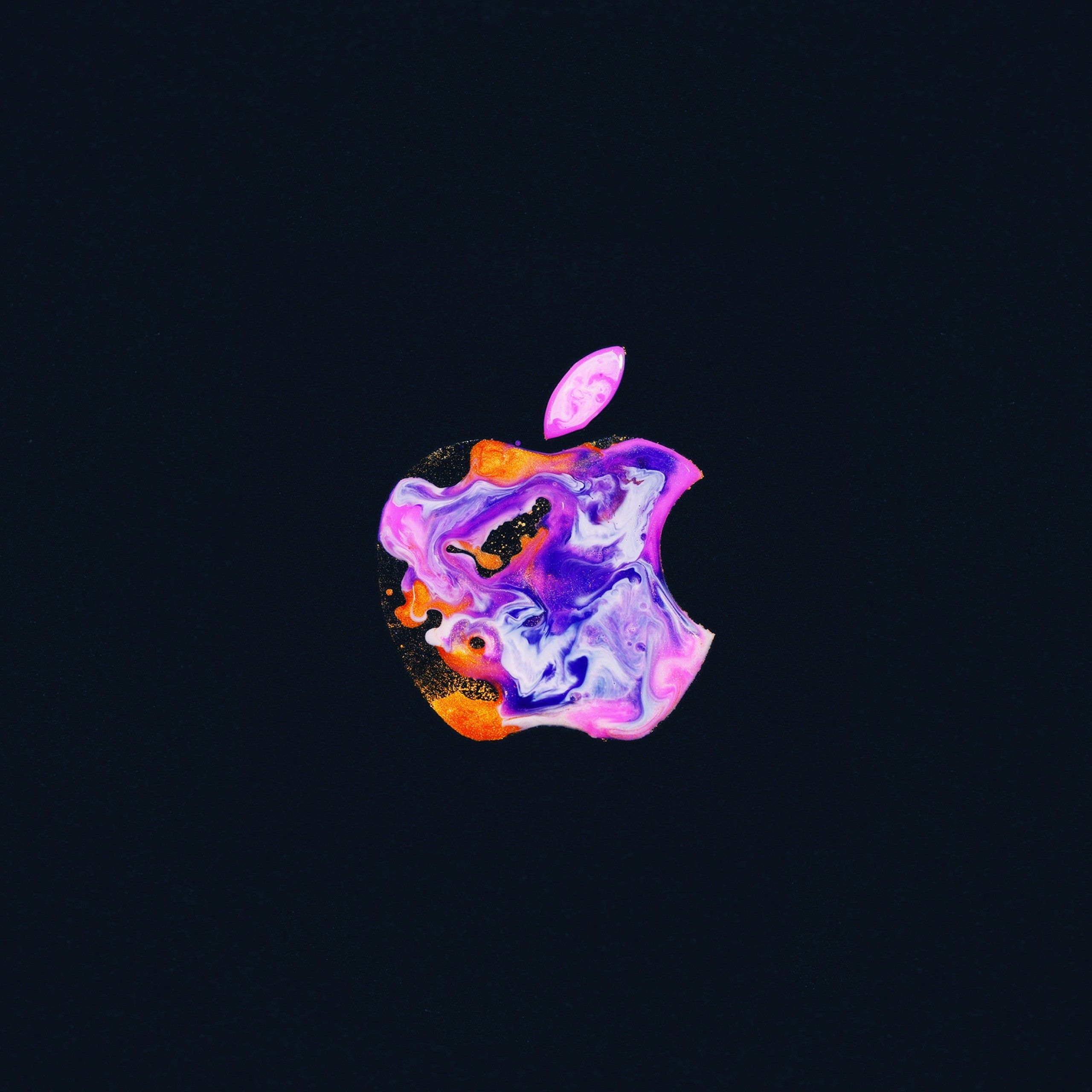 2560x2560 Apple logo 4K Wallpaper, iPhone Liquid art, Black background, Technology, Phone