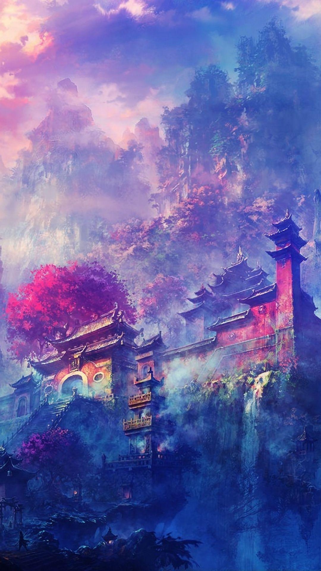 1080x1920 Japanese art wallpaper. Japanese house, Color paints and Painting art, Phone