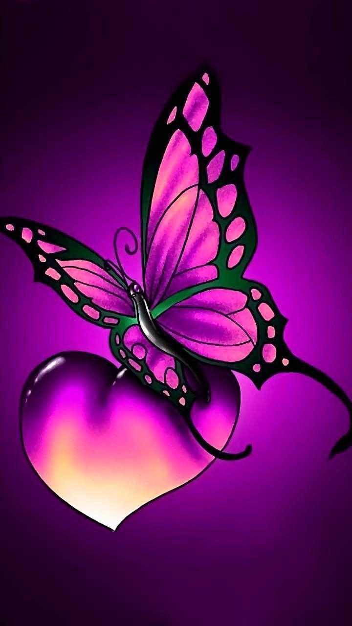 720x1280 Purple Hearts and Butterfly Wallpaper Free Purple Hearts, Phone