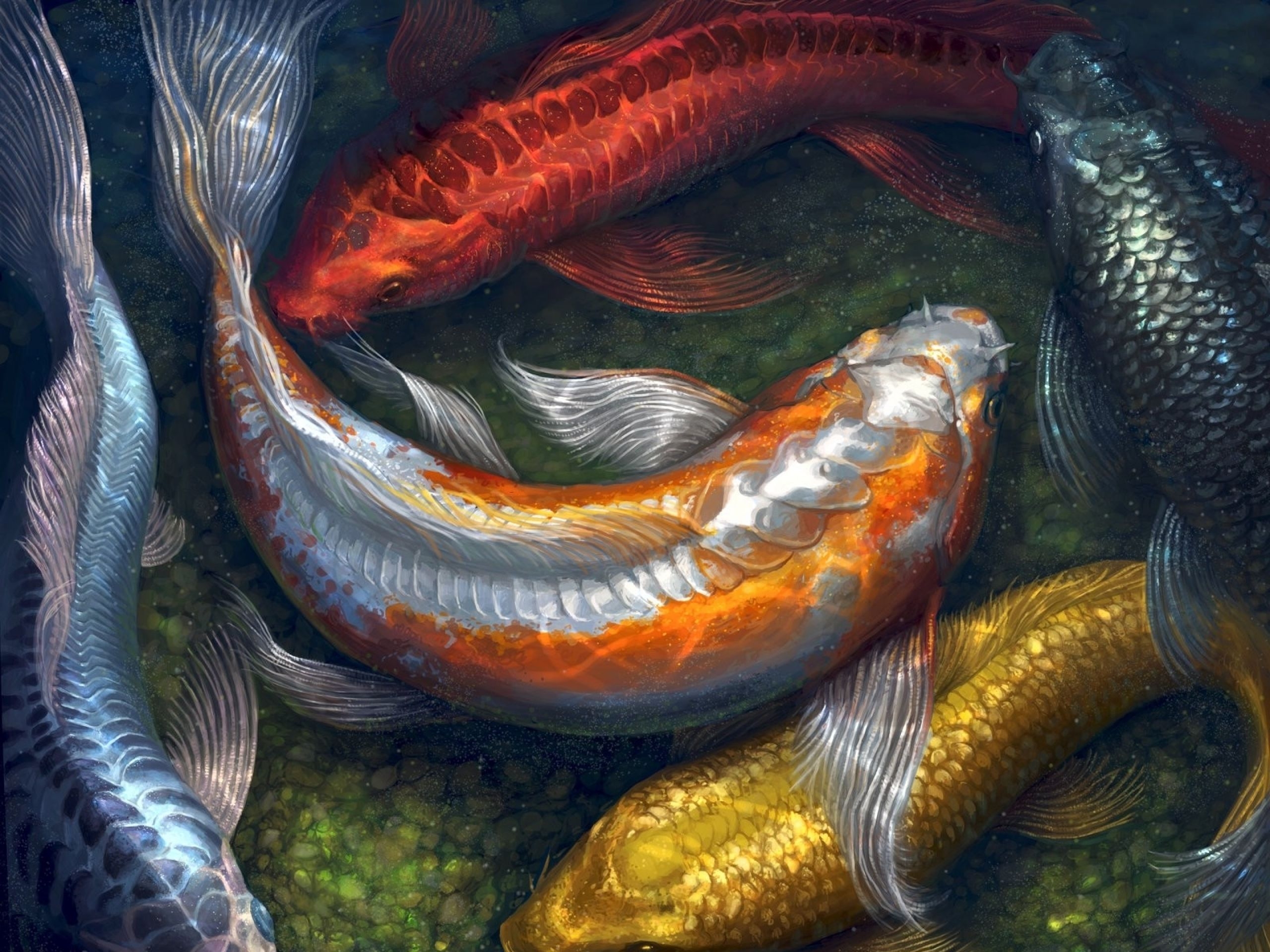 2560x1920 water paintings fish koi artwork pebbles 1600x1250 wallpaper Art HD Wallpaper. Koi art, Water painting, Koi fish, Desktop