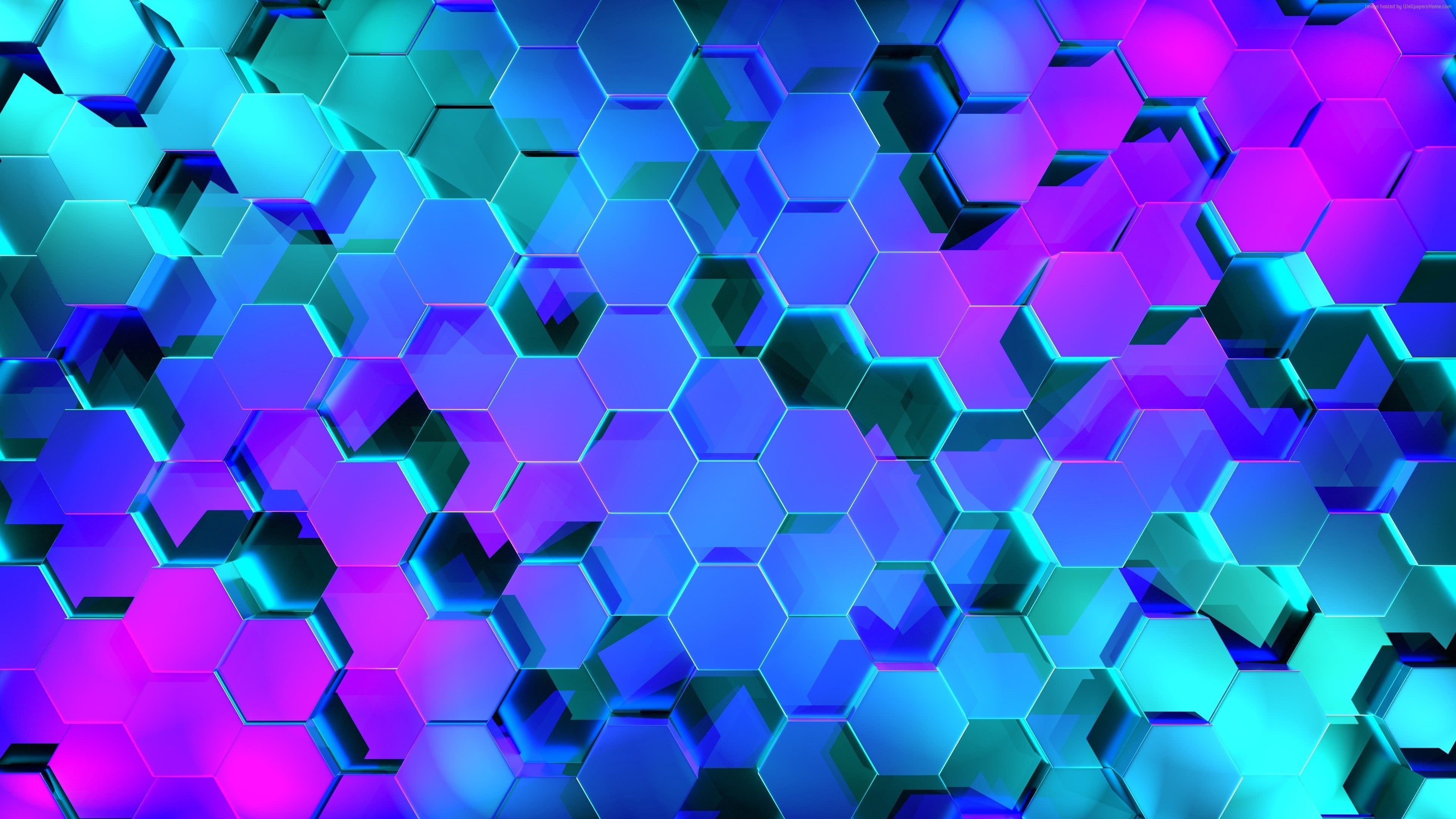 3840x2160 Hexagon Blue Purple UHD 4K Wallpaper, Desktop