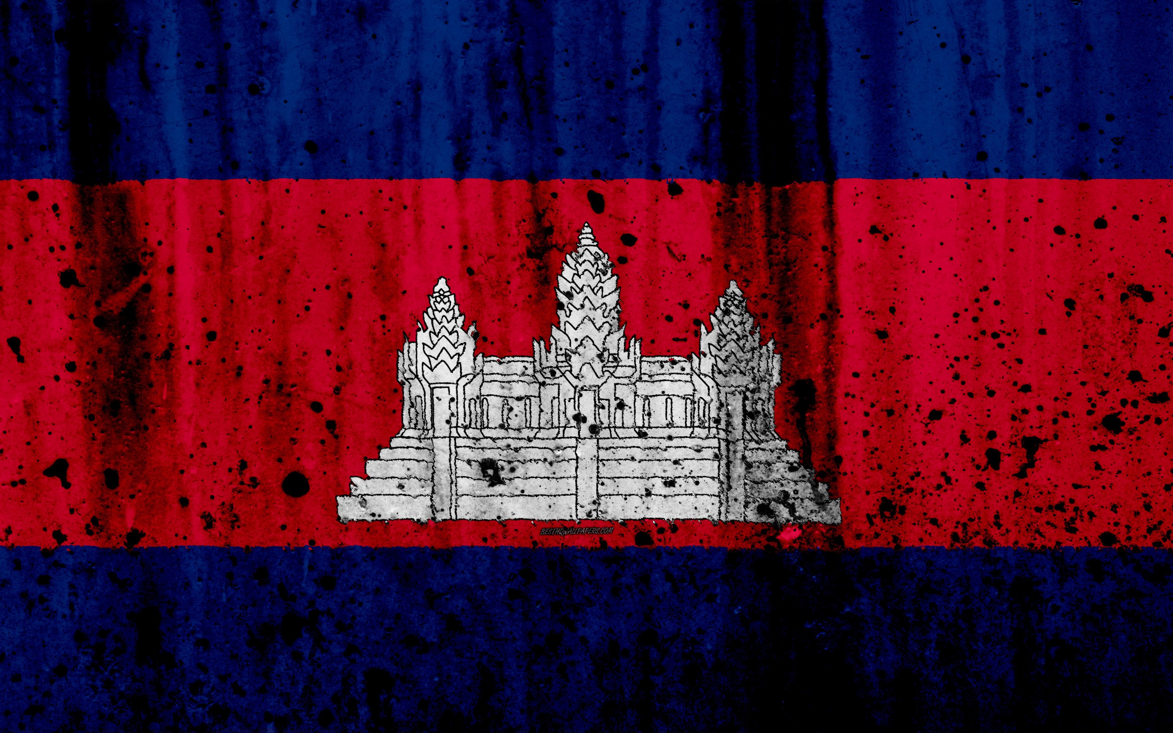 3840x2400 Download wallpaper Cambodian flag, 4k, grunge, flag of Cambodia, Desktop