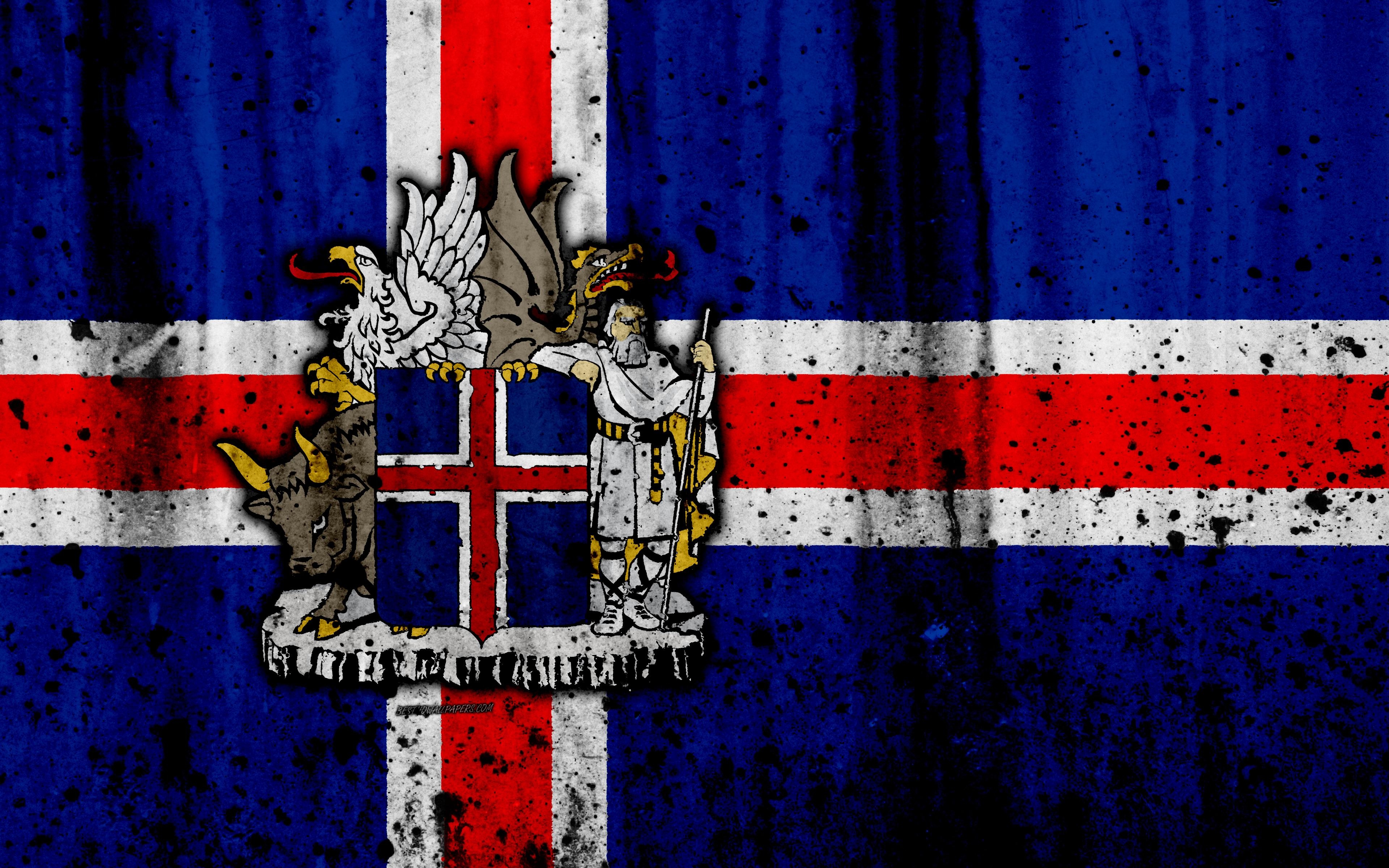 3840x2400 Download wallpaper Icelandic flag, 4k, grunge, flag of Iceland, Desktop