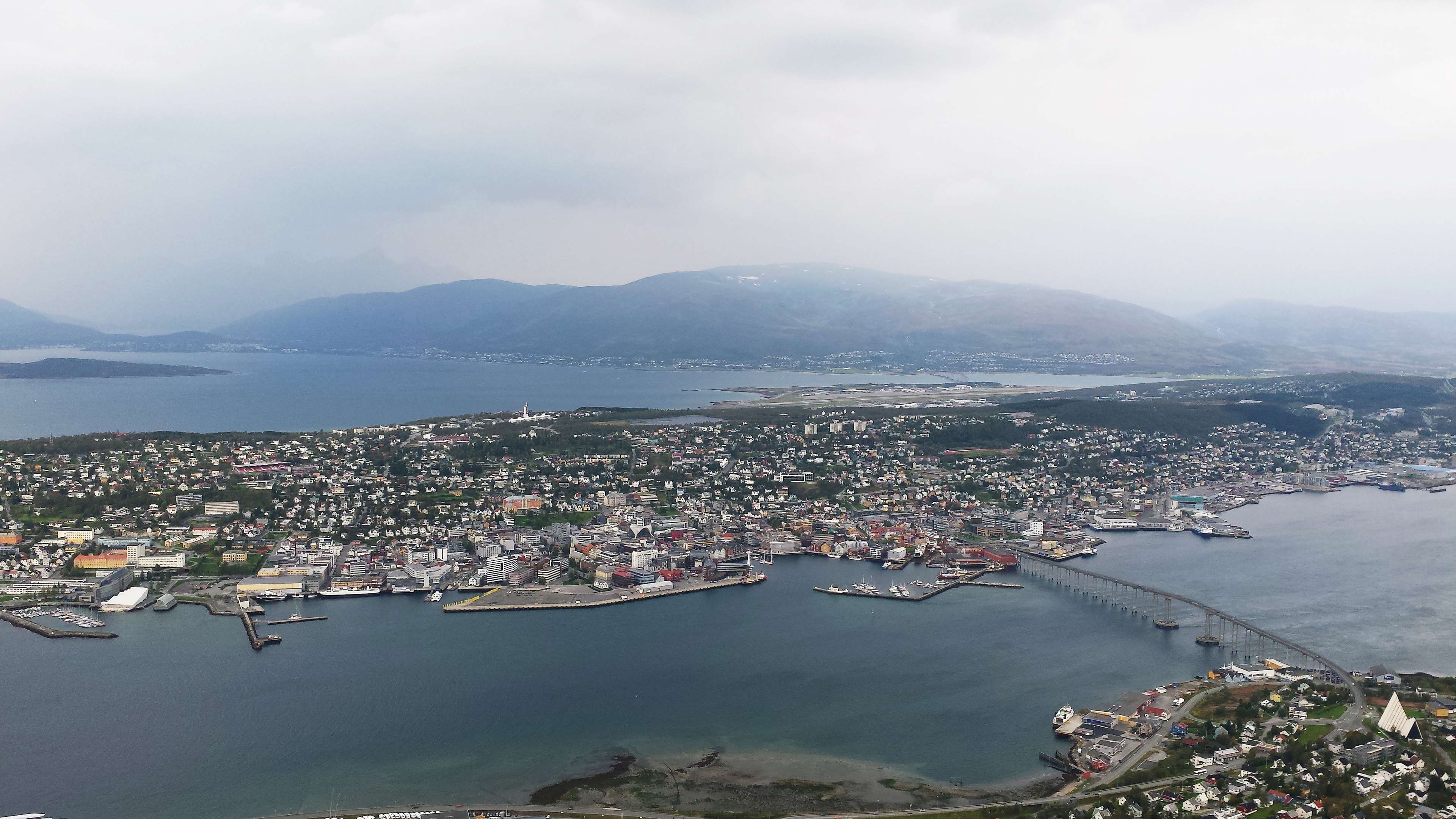 3840x2160 bay, birds eye view, bridge, city, mountains, norway, Desktop