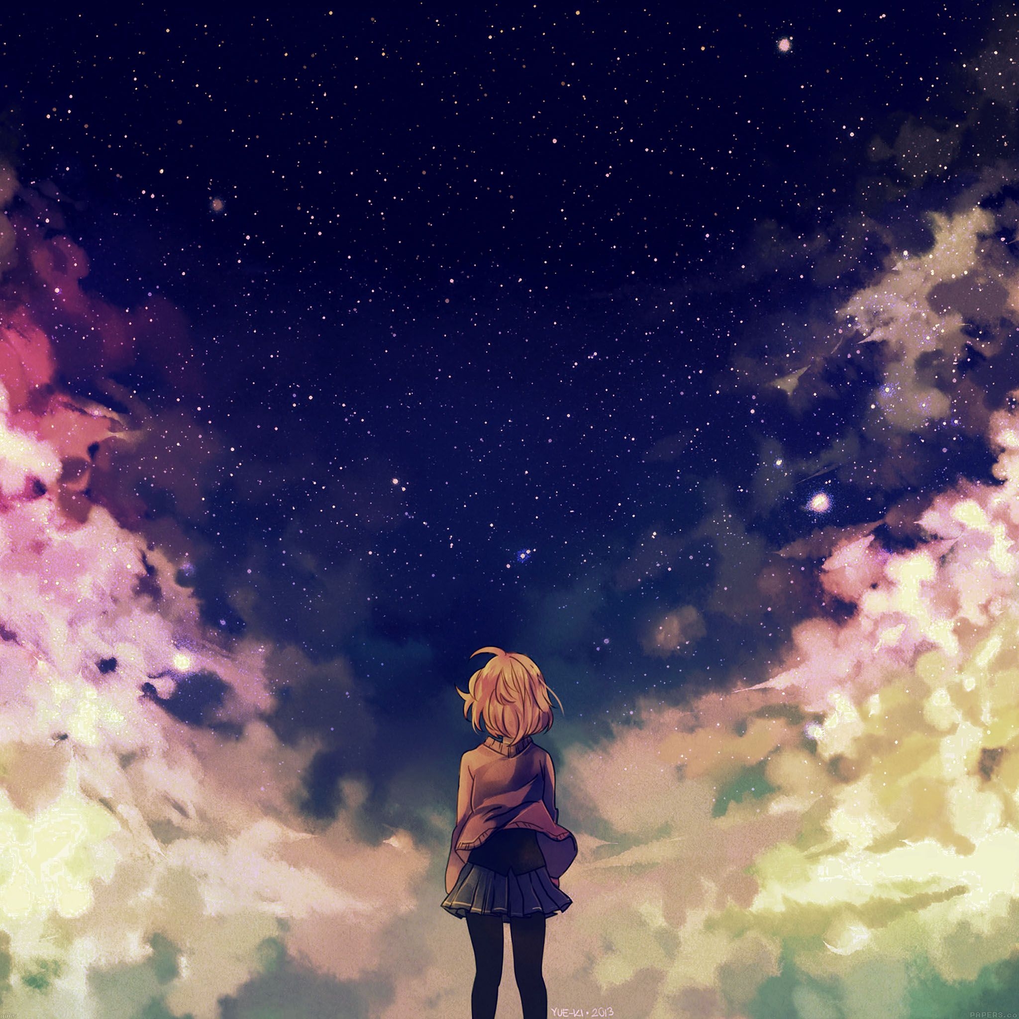 2050x2050 Starry space illust anime girl iPad Air Wallpaper Free Download, Phone