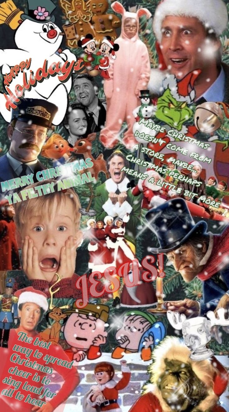 740x1330 Christmas movie collage wallpaper. Cute christmas wallpaper, Funny christmas wallpaper, Christmas collage, Phone