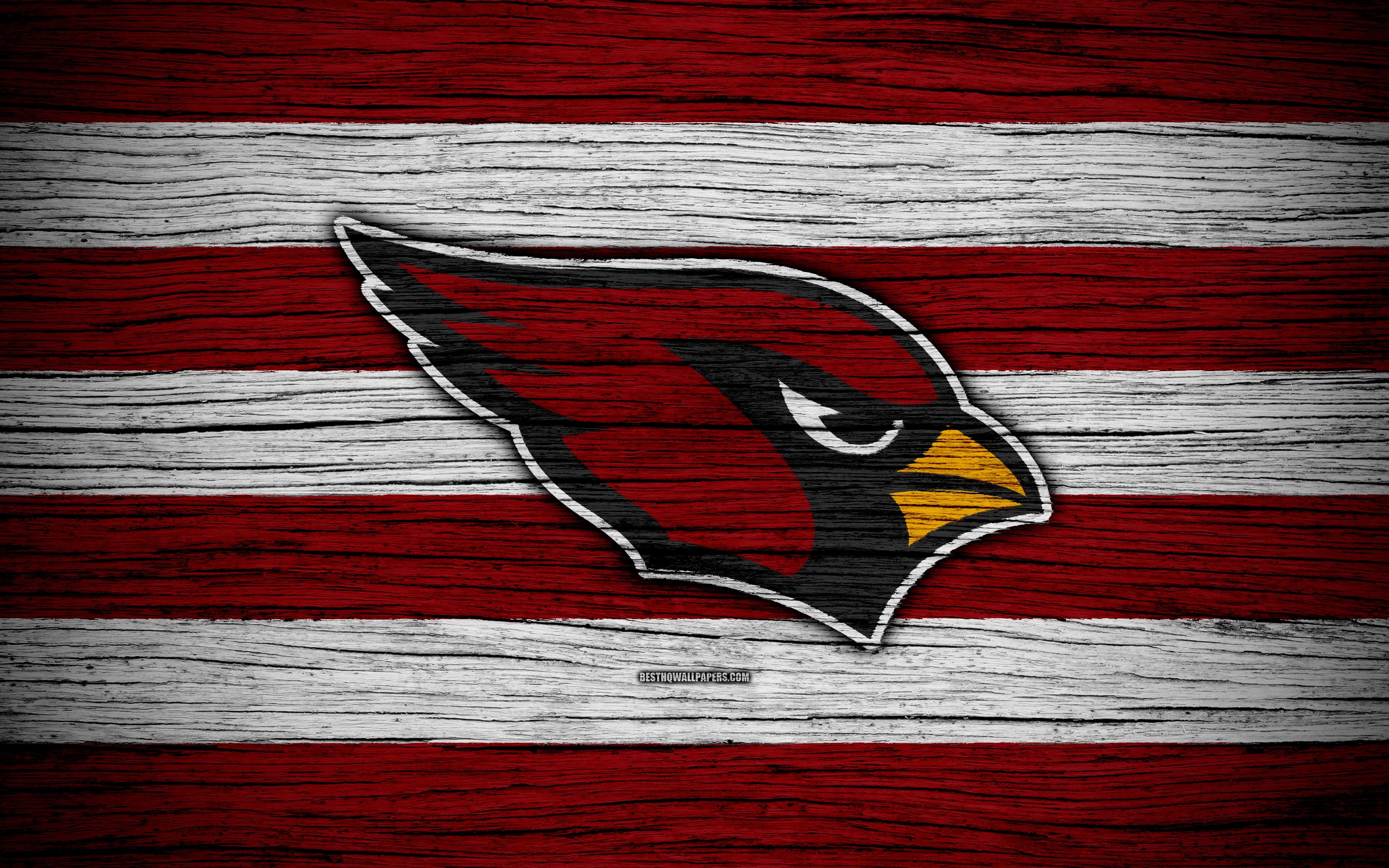 3840x2400 Download wallpaper Arizona Cardinals, NFL, 4k, wooden texture, Desktop