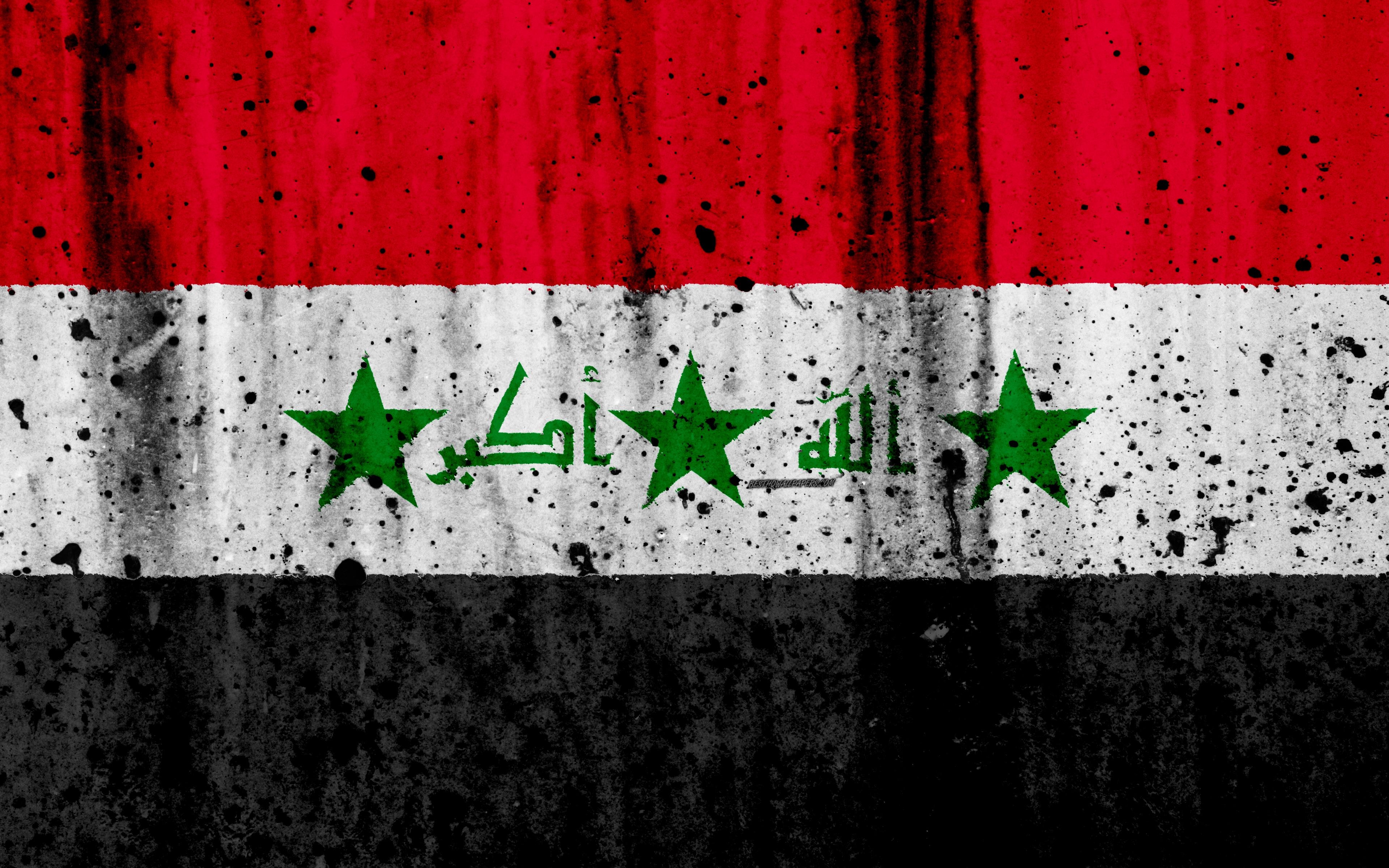 3840x2400 Download wallpaper Iraqi flag, 4k, grunge, flag of Iraq, Asia, Iraq, Desktop