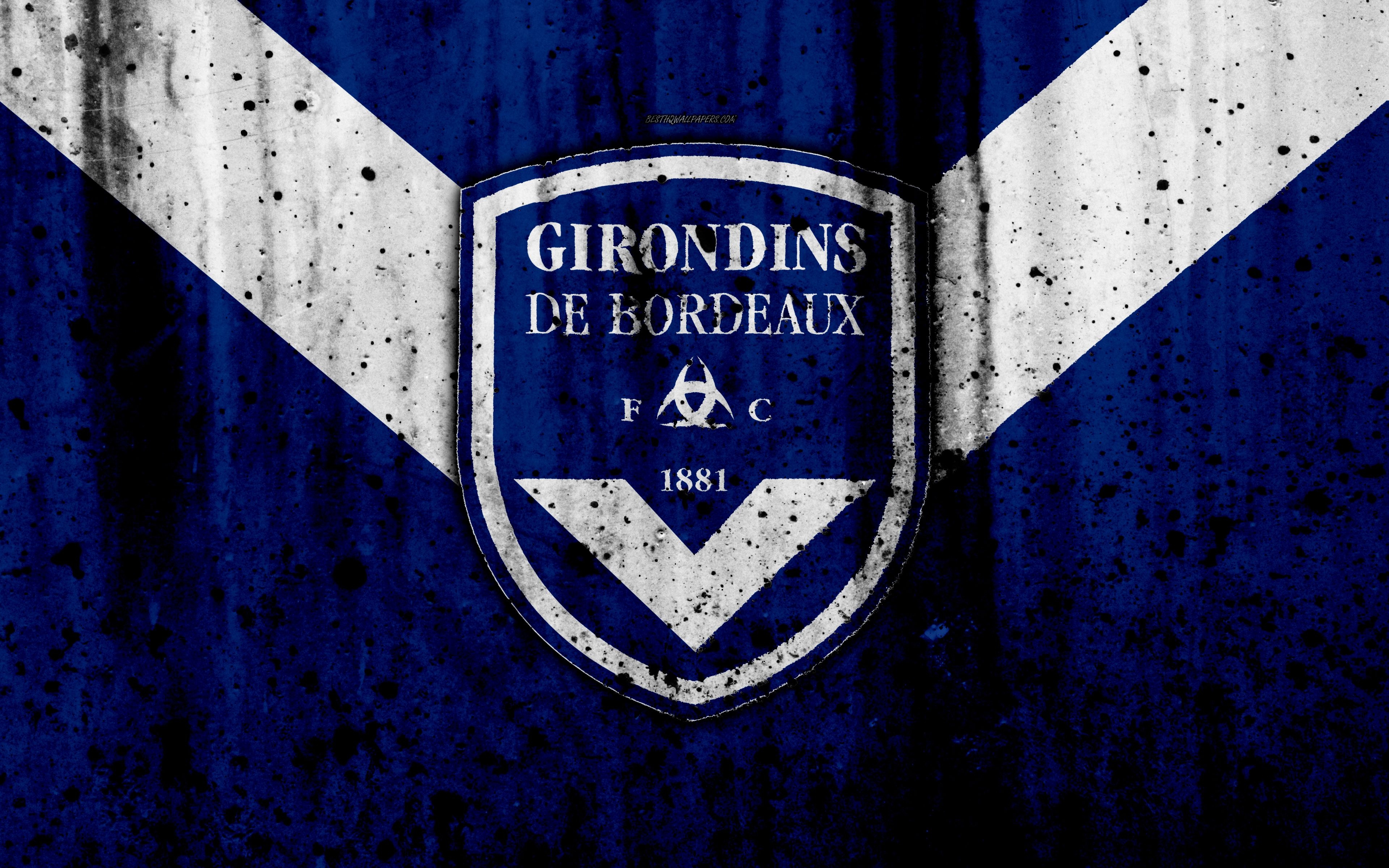 3840x2400 Download wallpaper FC Bordeaux, 4k, logo, Ligue stone texture, Desktop