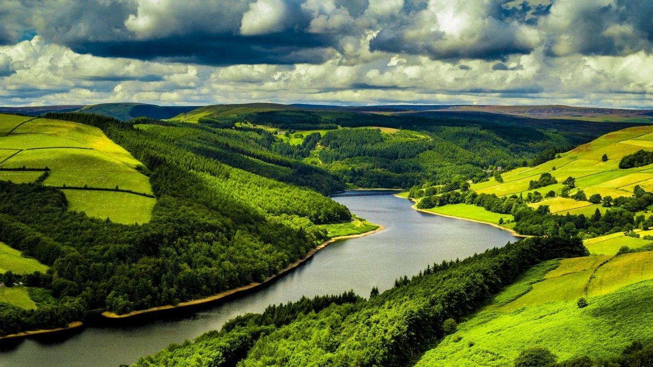 1280x720 Wallpaper UK, 4k, HD wallpaper, hills, river, trees, sky, Nature, Desktop