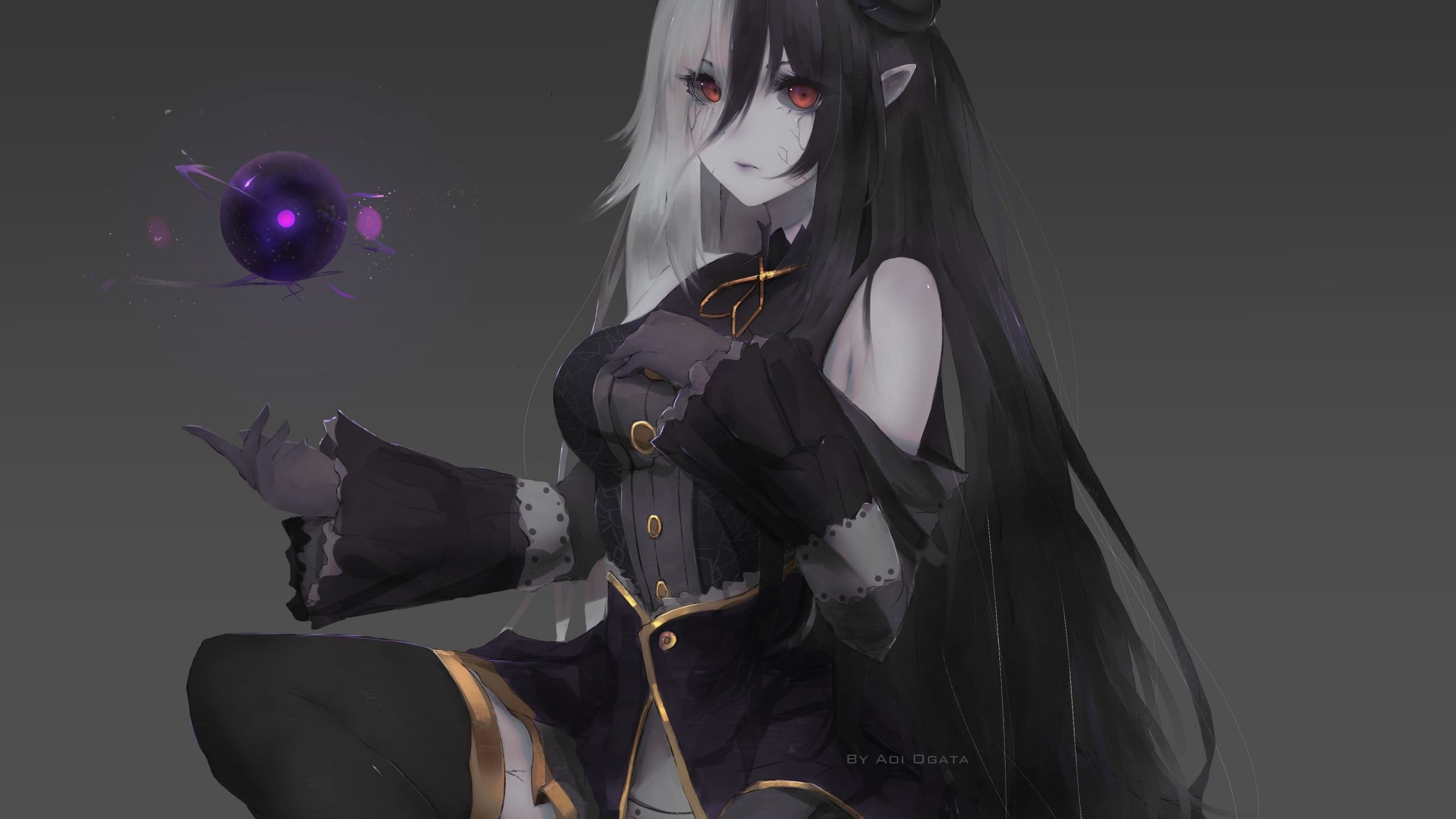 2560x1440 Download  wallpaper devil, anime girl, magic, dark, dual, Desktop