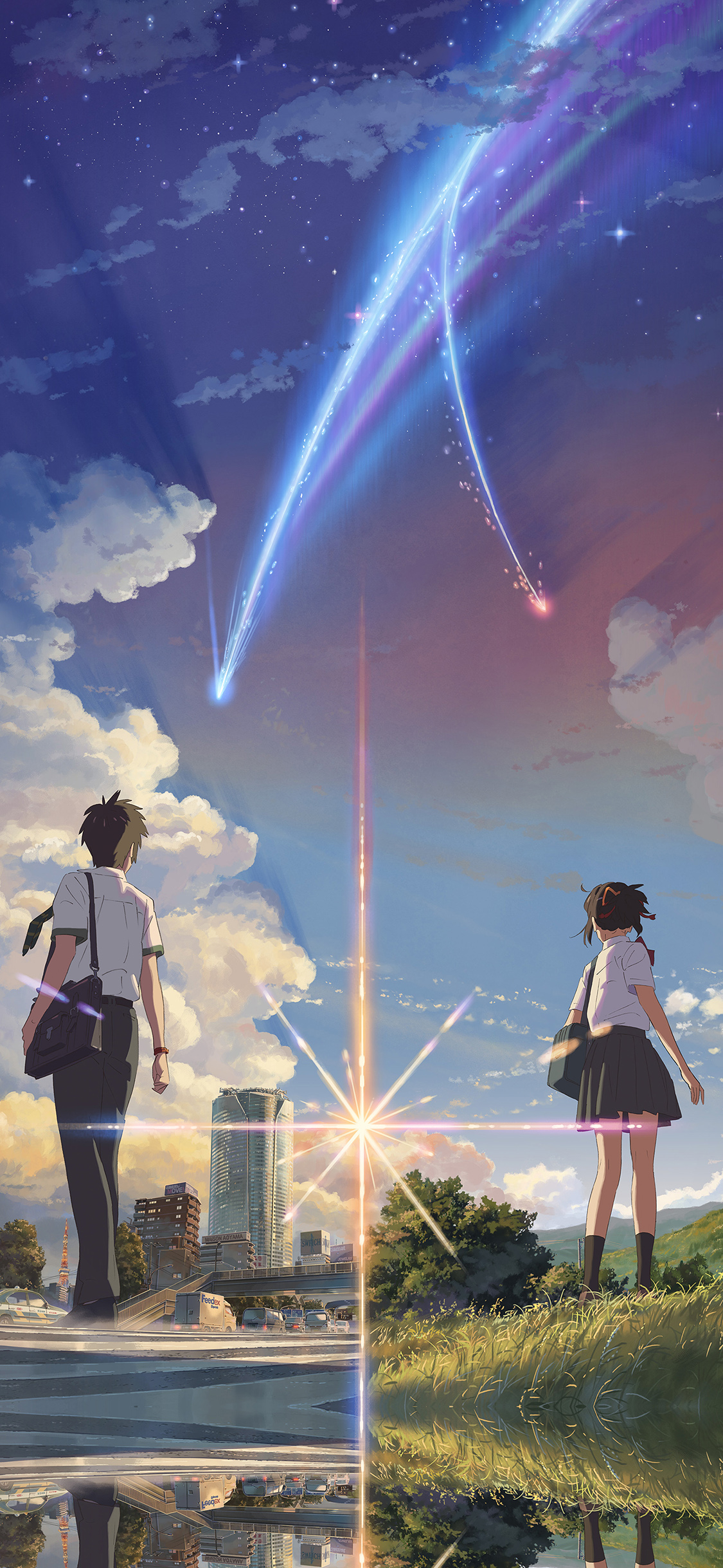 1130x2440 iPhone wallpaper. anime film yourname sky illustration art, Phone