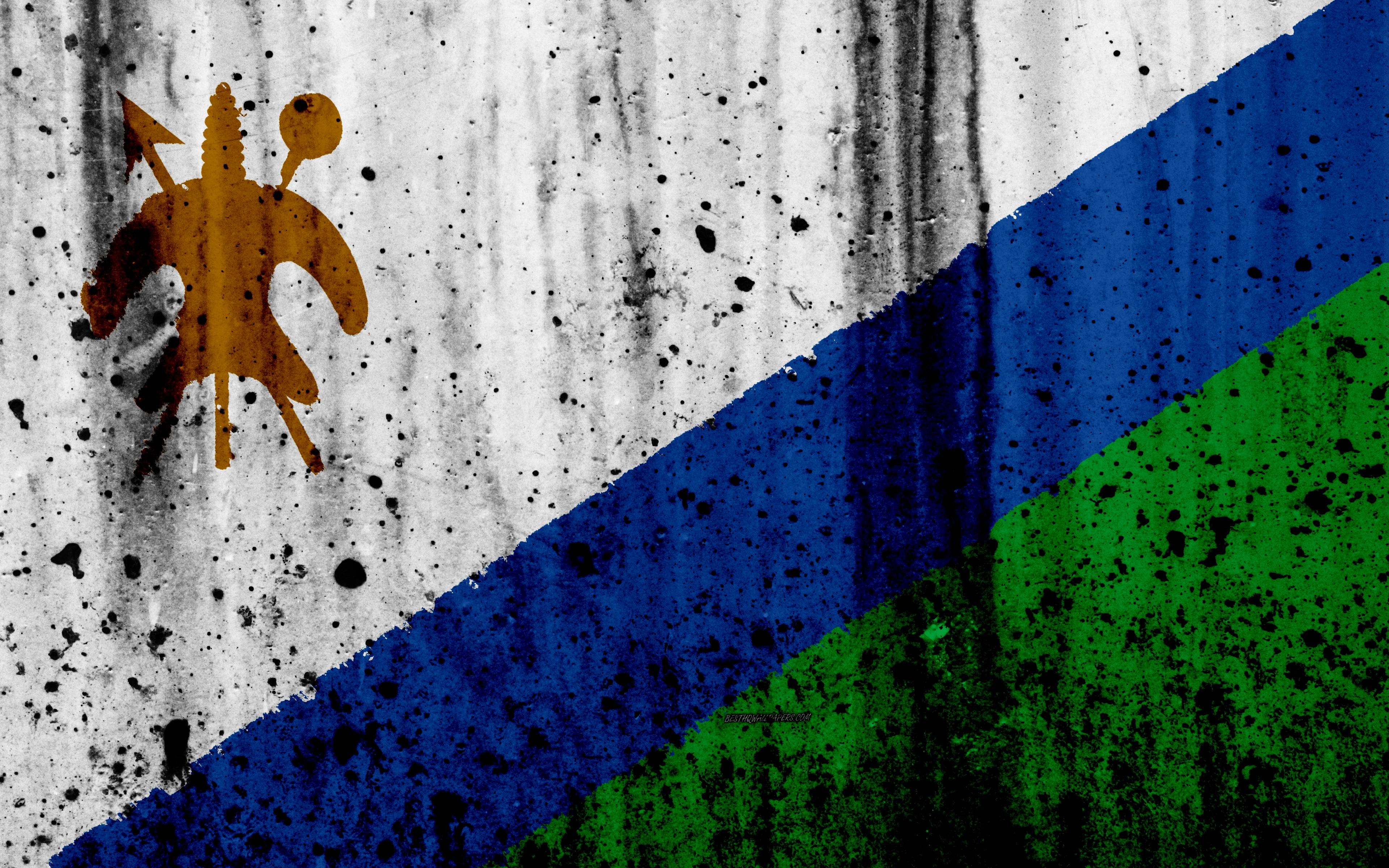 3840x2400 Download wallpaper Lesotho flag, 4k, grunge, flag of Lesotho, Desktop