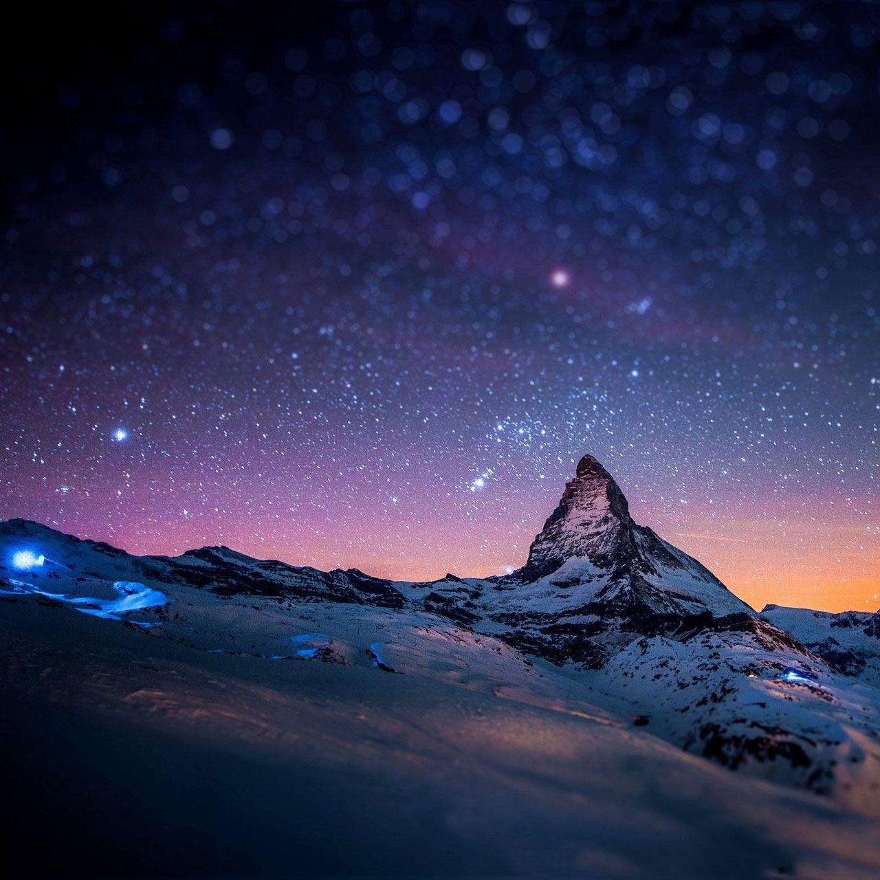 1280x1280 Stars And Snow Night In The Alps Samsung Galaxy Tab 10 wallpaper, Phone