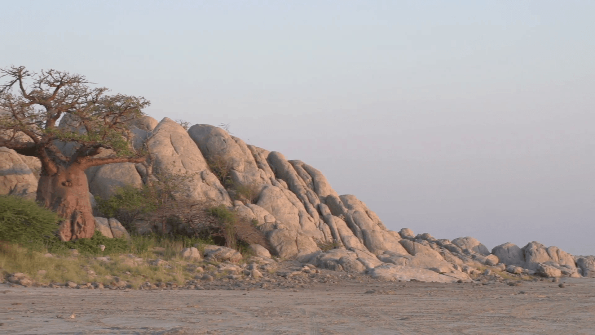 1920x1080 Panning shot of Makgadikgadi Pans and the edge of Kubu Island, Desktop