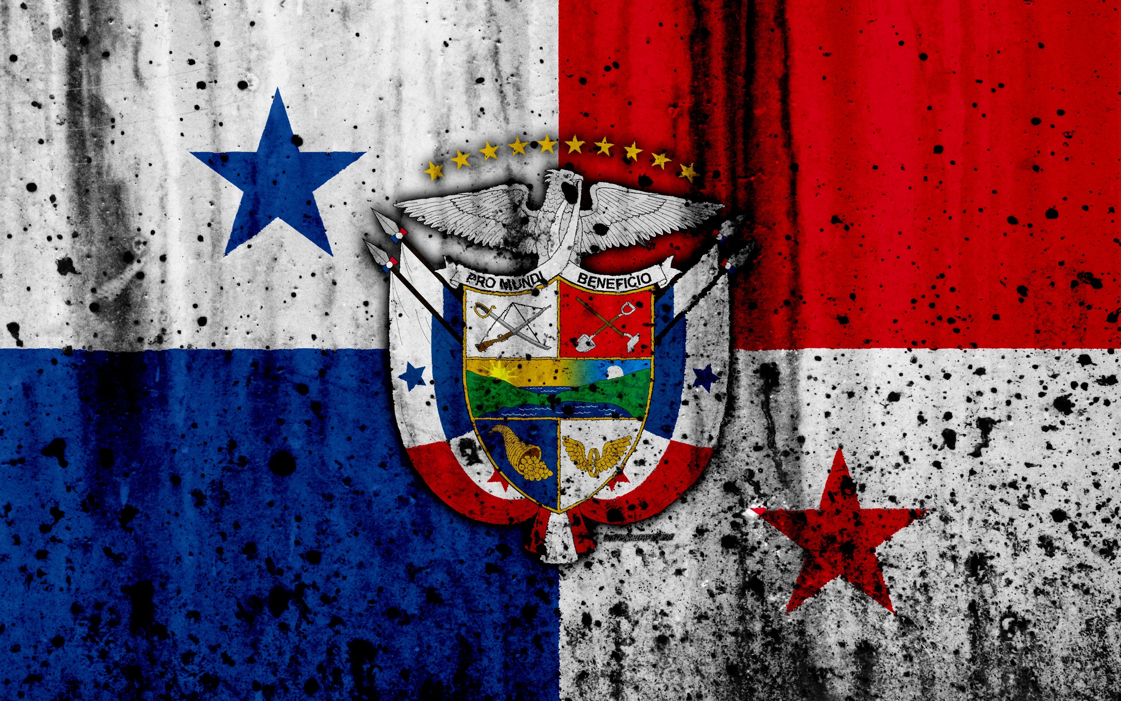 3840x2400 Download wallpaper Panama flag, 4k, grunge, North America, flag, Desktop