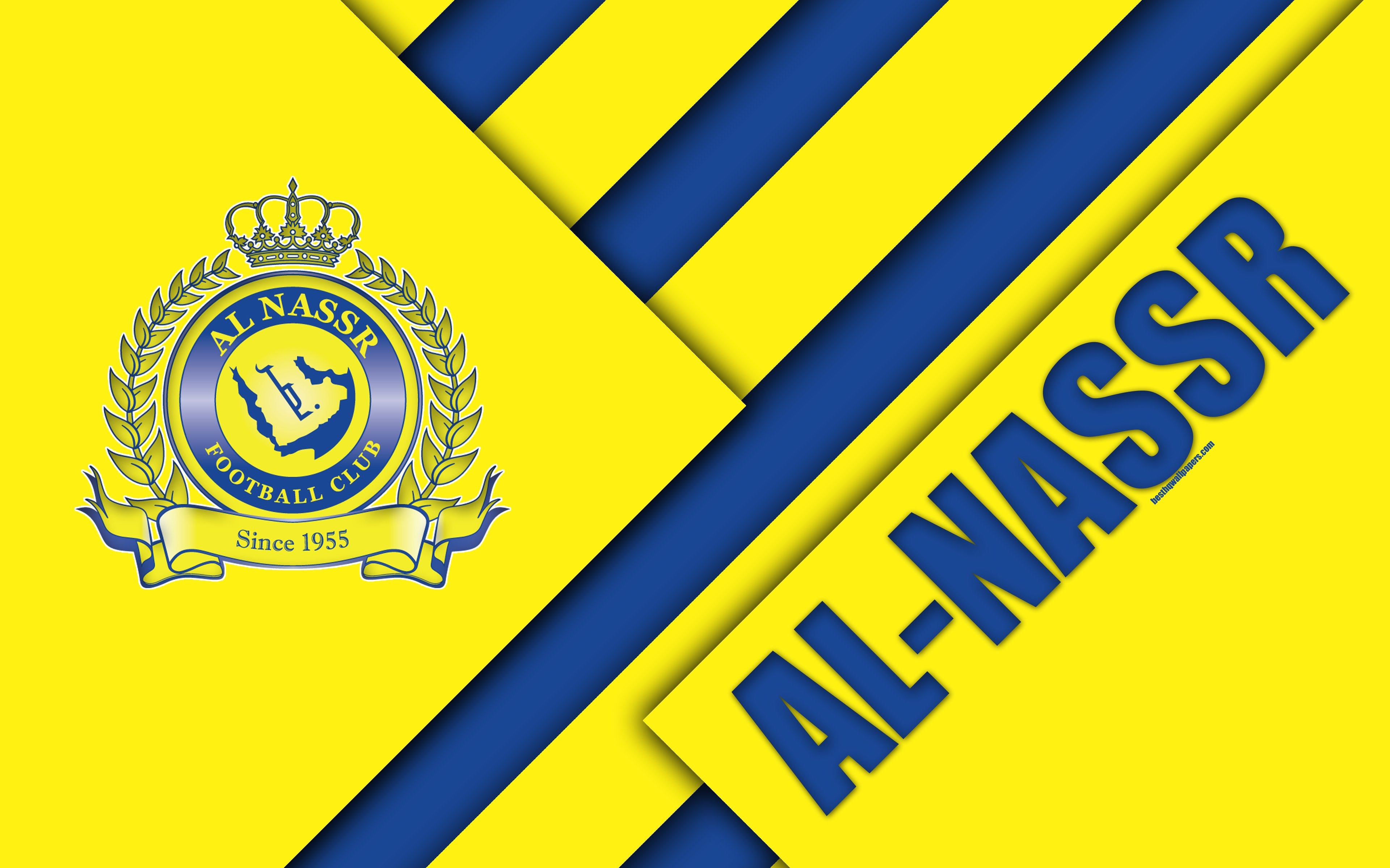 3840x2400 Download Wallpaper Al Nassr FC, 4k, Yellow Blue Abstraction, Logo, Desktop