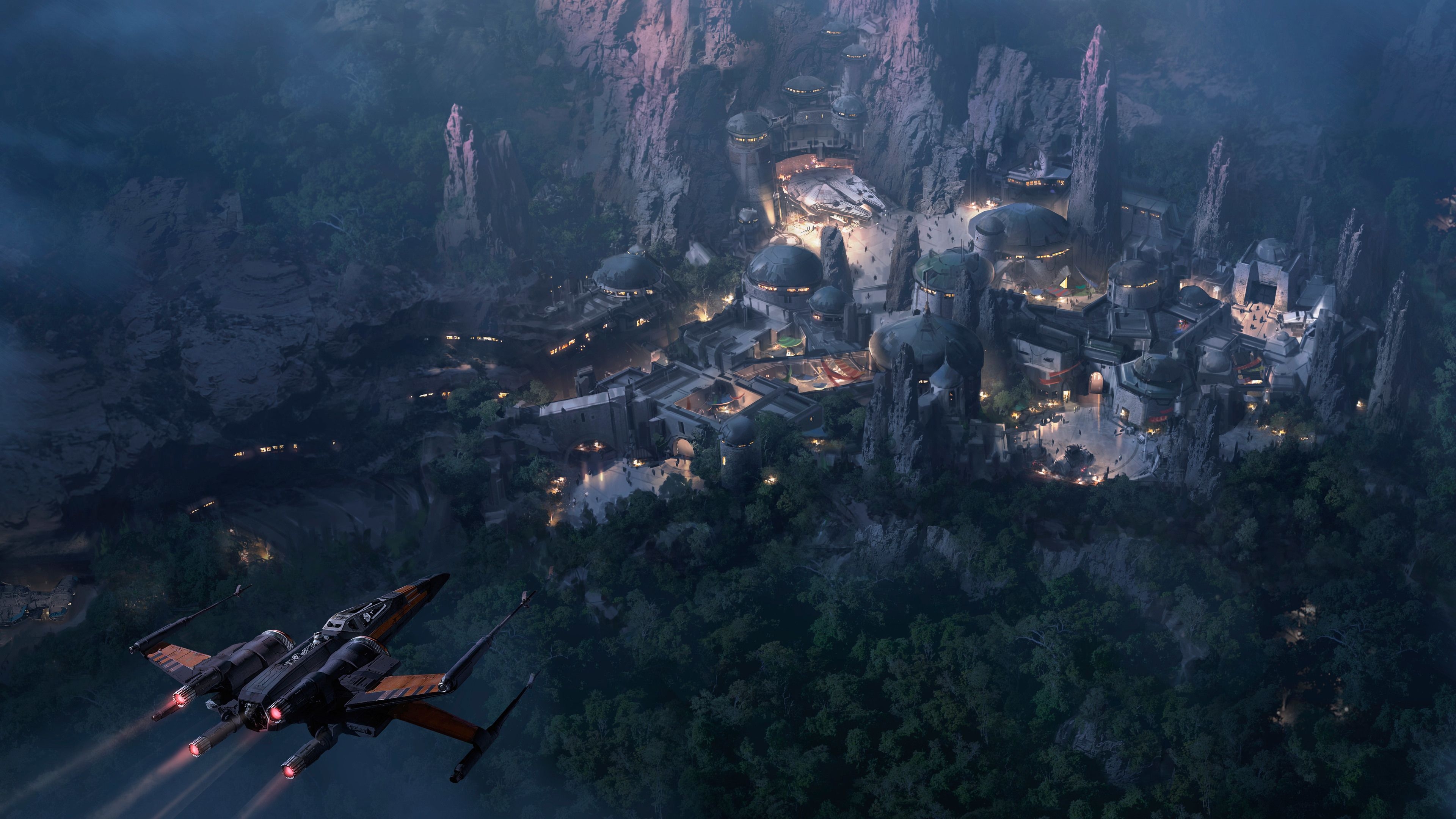 3840x2160 Star Wars Land At Night Concept Art 4k star wars wallpaper, digital art wallpaper, concept a. Disney star wars land, Hollywood studios disney, Disney parks blog, Desktop