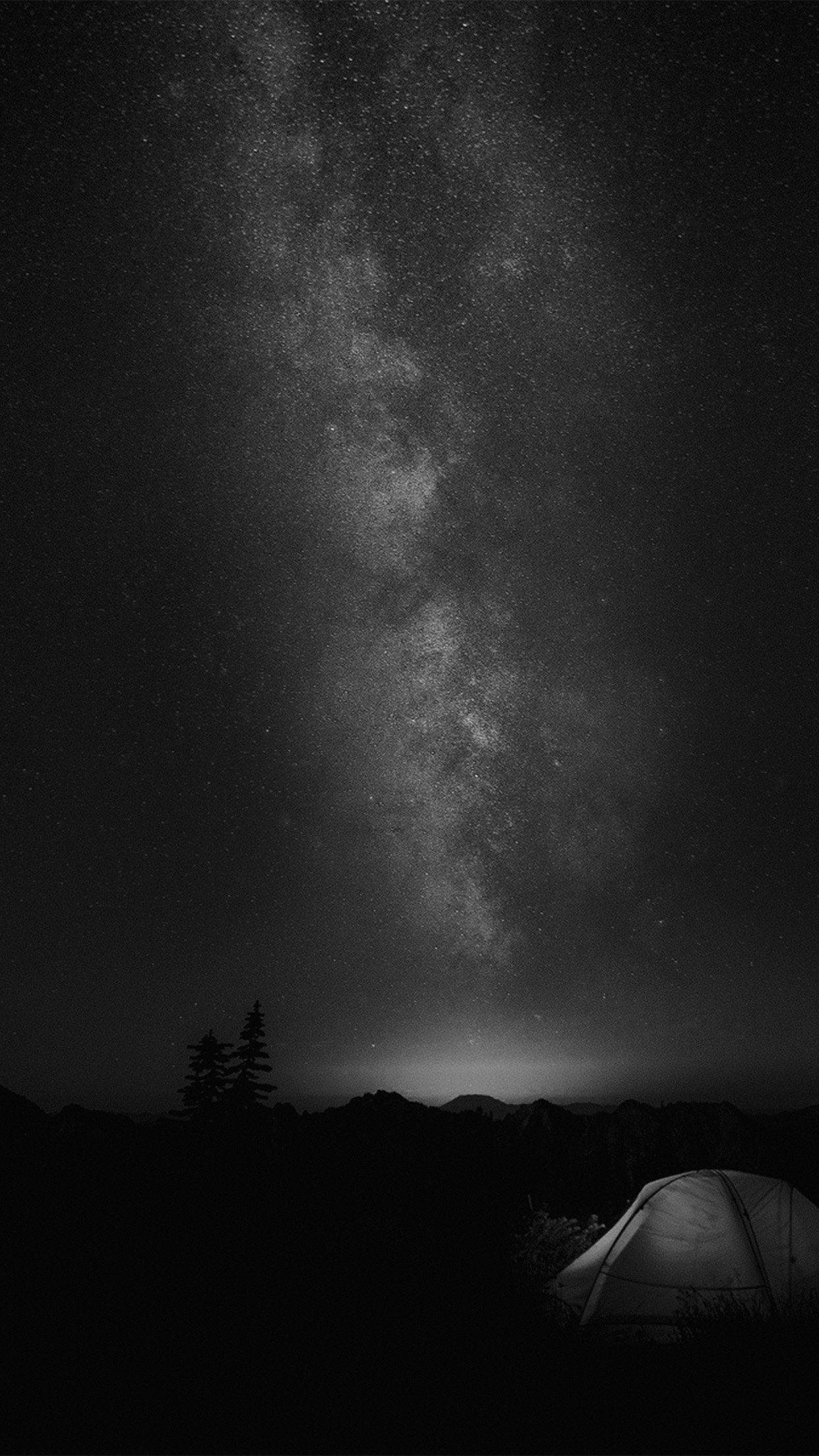 1250x2210 Camping Night Star Galaxy Milky Sky Dark Space Bw Dark Wallpaper 4k Black, Phone