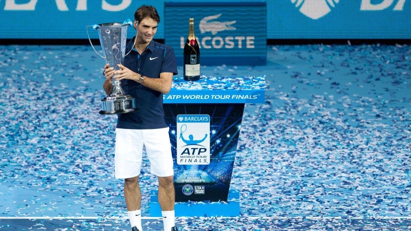 1370x770 Download  Roger Federer With Cup Wallpaper, Desktop