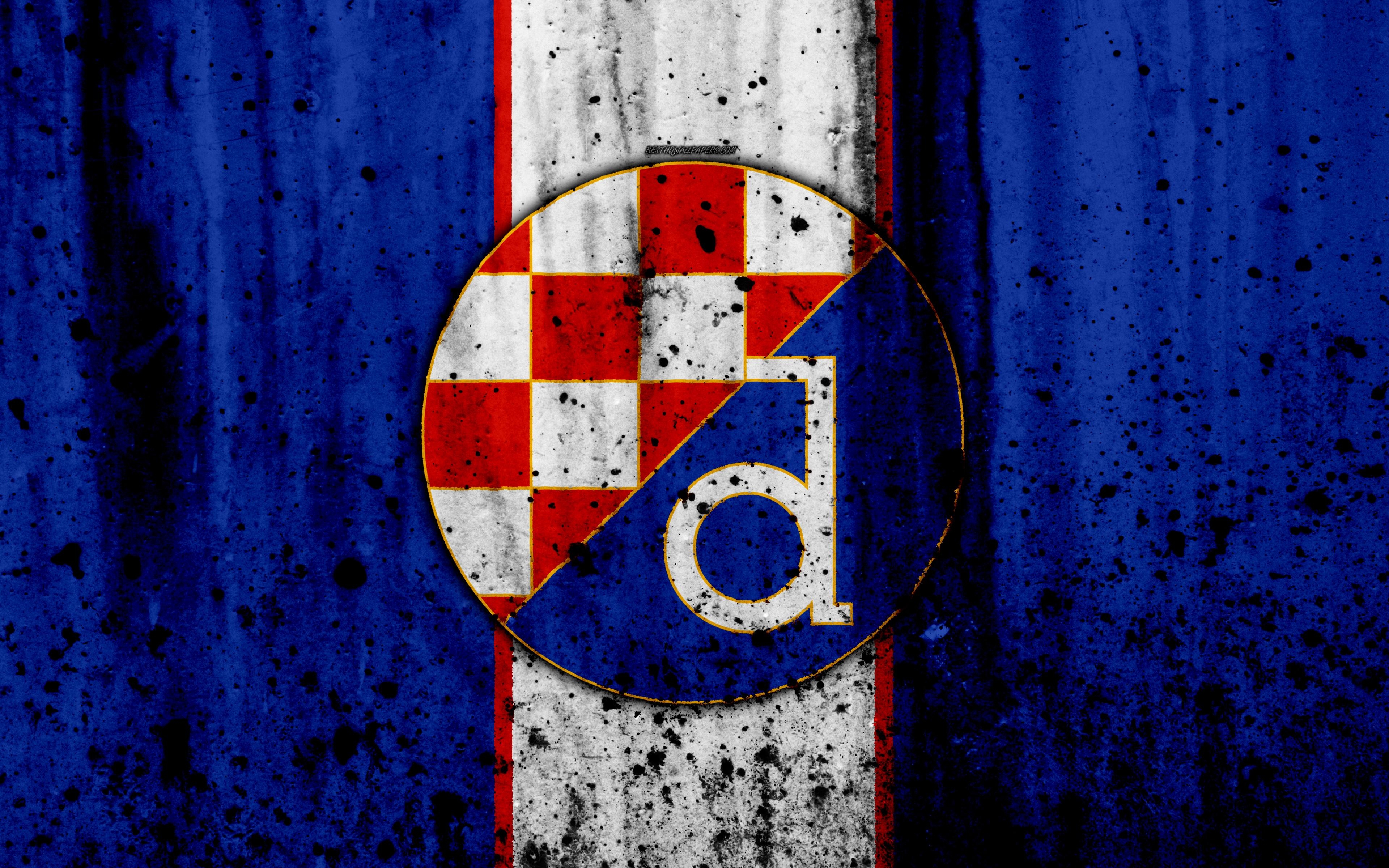 3840x2400 Download wallpaper 4k, FC Dinamo Zagreb, grunge, HNL, art, soccer, Desktop