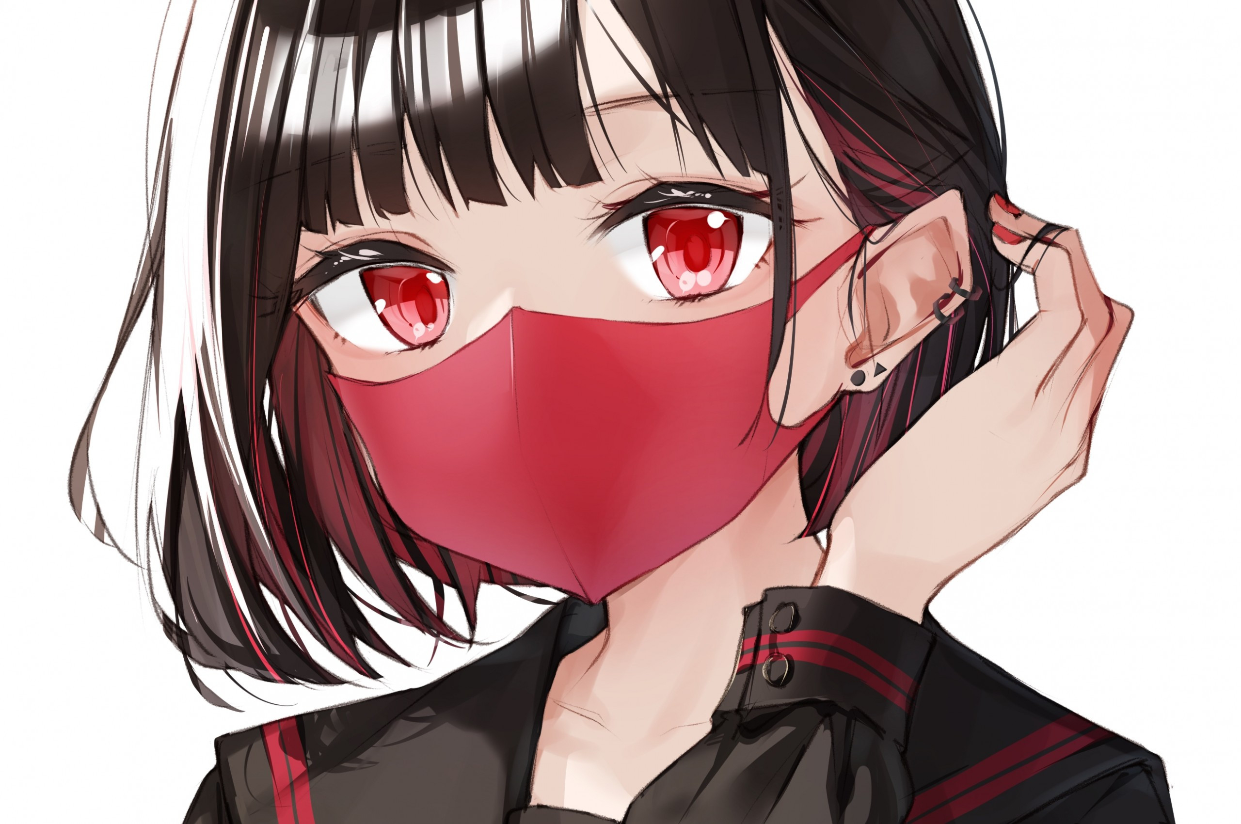 2560x1700 Download  Anime School Girl, Short Brown Hair, Mask Wallpaper for Chromebook Pixel, Desktop