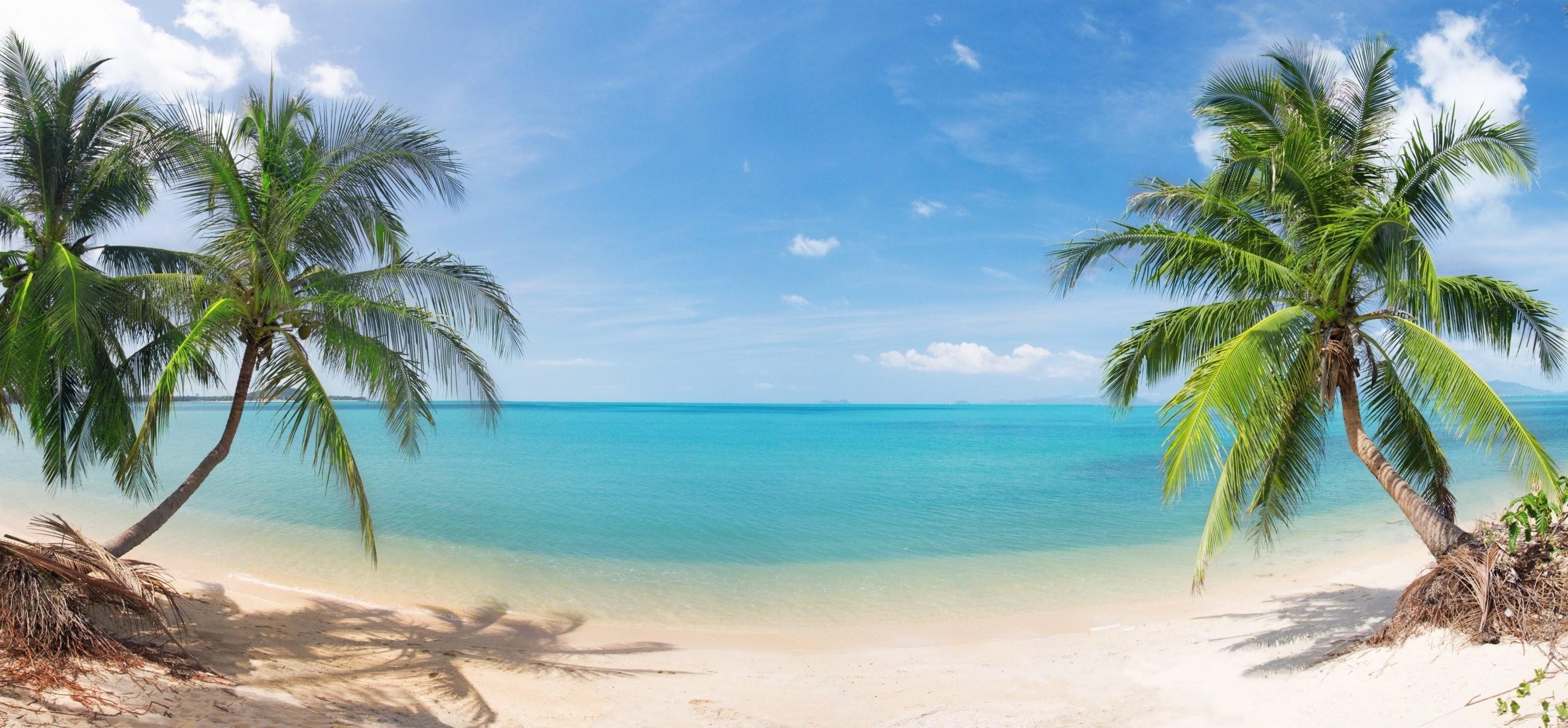 2590x1200 Panoramic Beach Wallpaper, Dual Screen