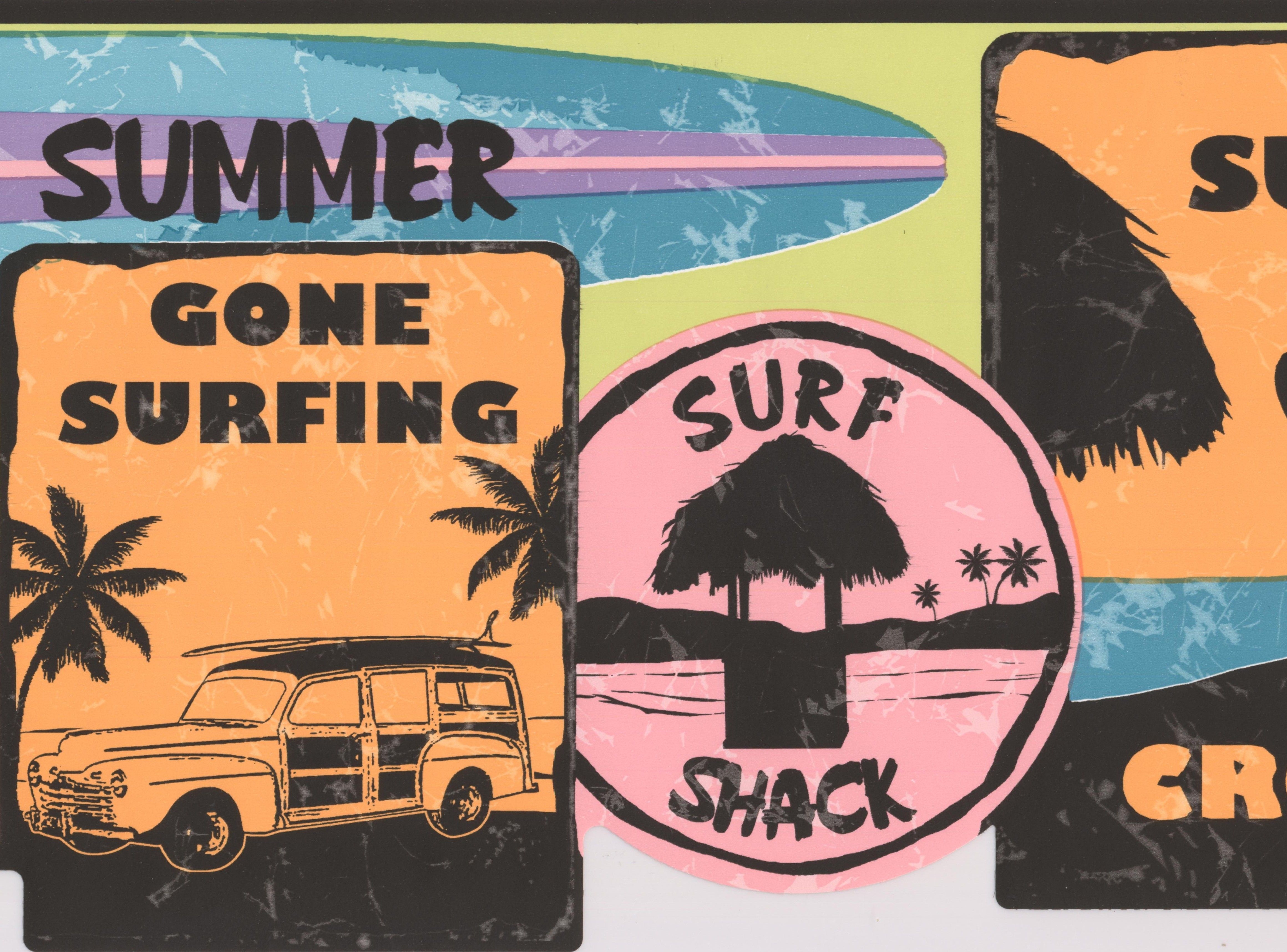 4640x3440 Wallpaper Border Surf Signs Vintage Wall Border for Surfer Teen, Roll 15 ft X 9 in, Desktop