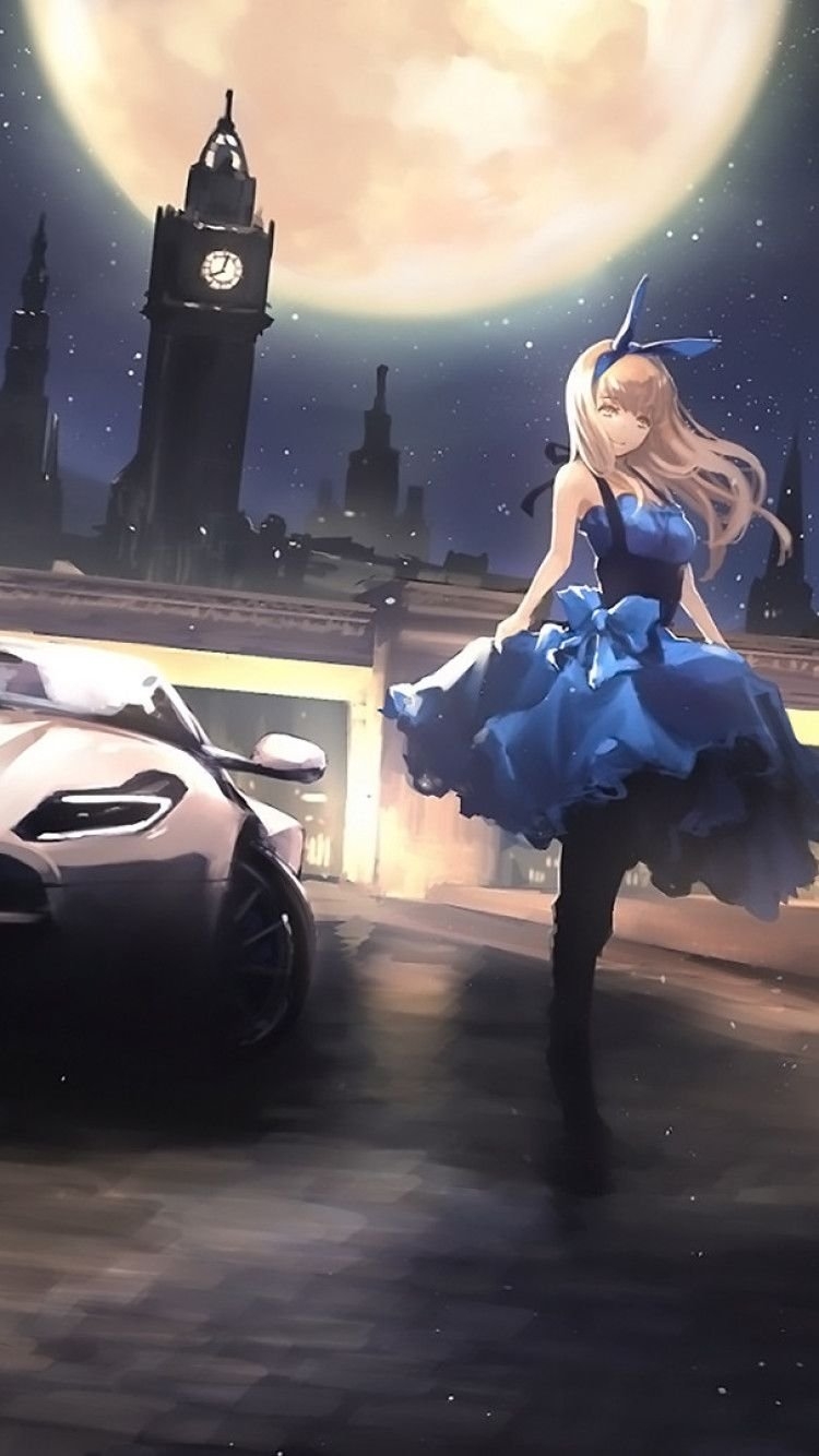 750x1340 Anime car and blonde girl Wallpaper Download, Phone