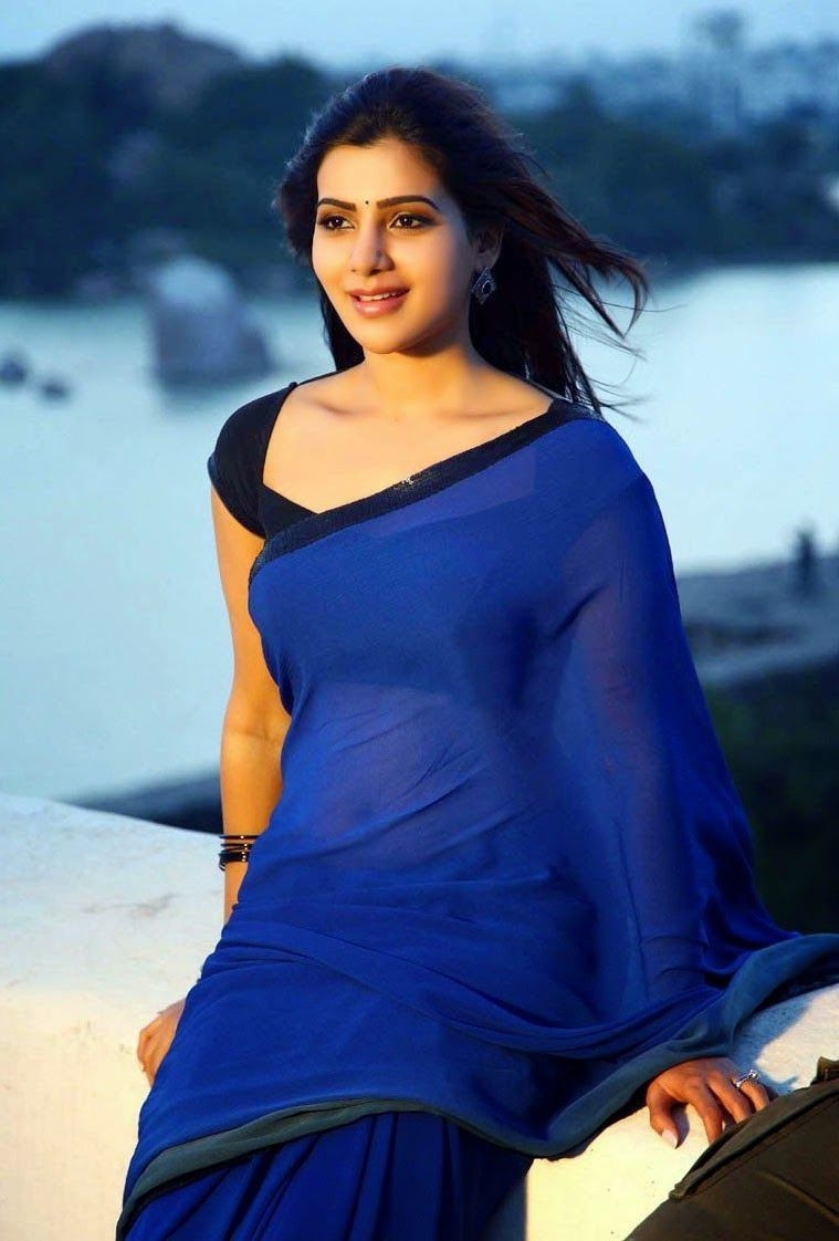 760x1130 Samantha Hot Navel Show Wallpaper In Blue Saree, Phone