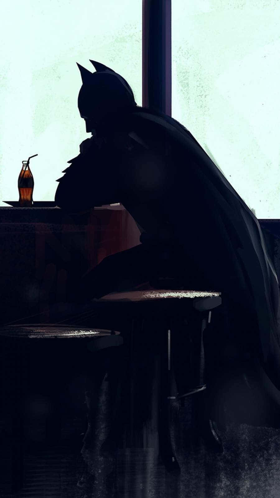 900x1610 Download Batman Aesthetic Relaxing In Bar Wallpaper, Phone