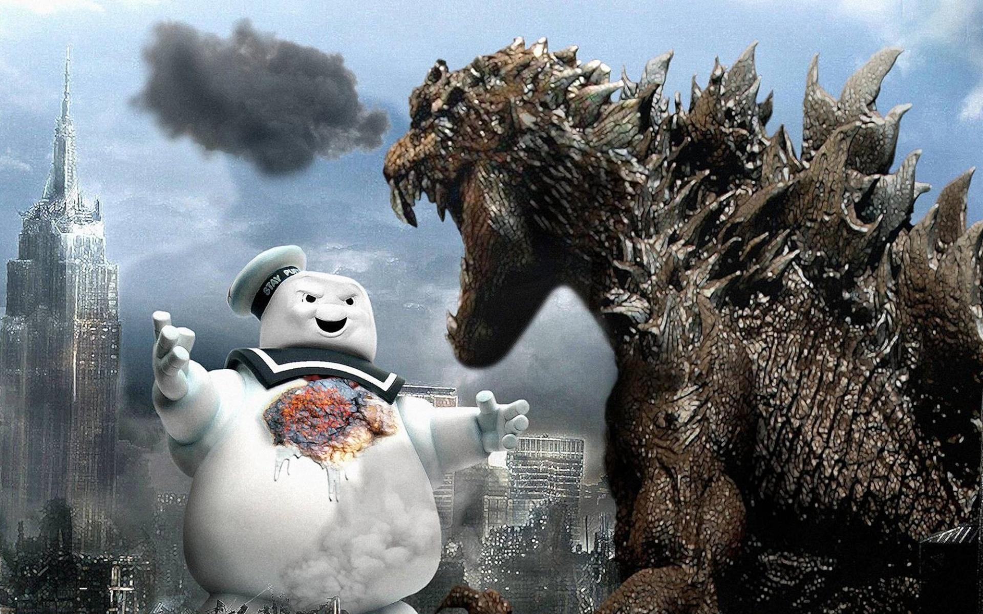 1920x1200 Godzilla stay puft marshmallow man vs. mechagodzilla wallpaper, Desktop