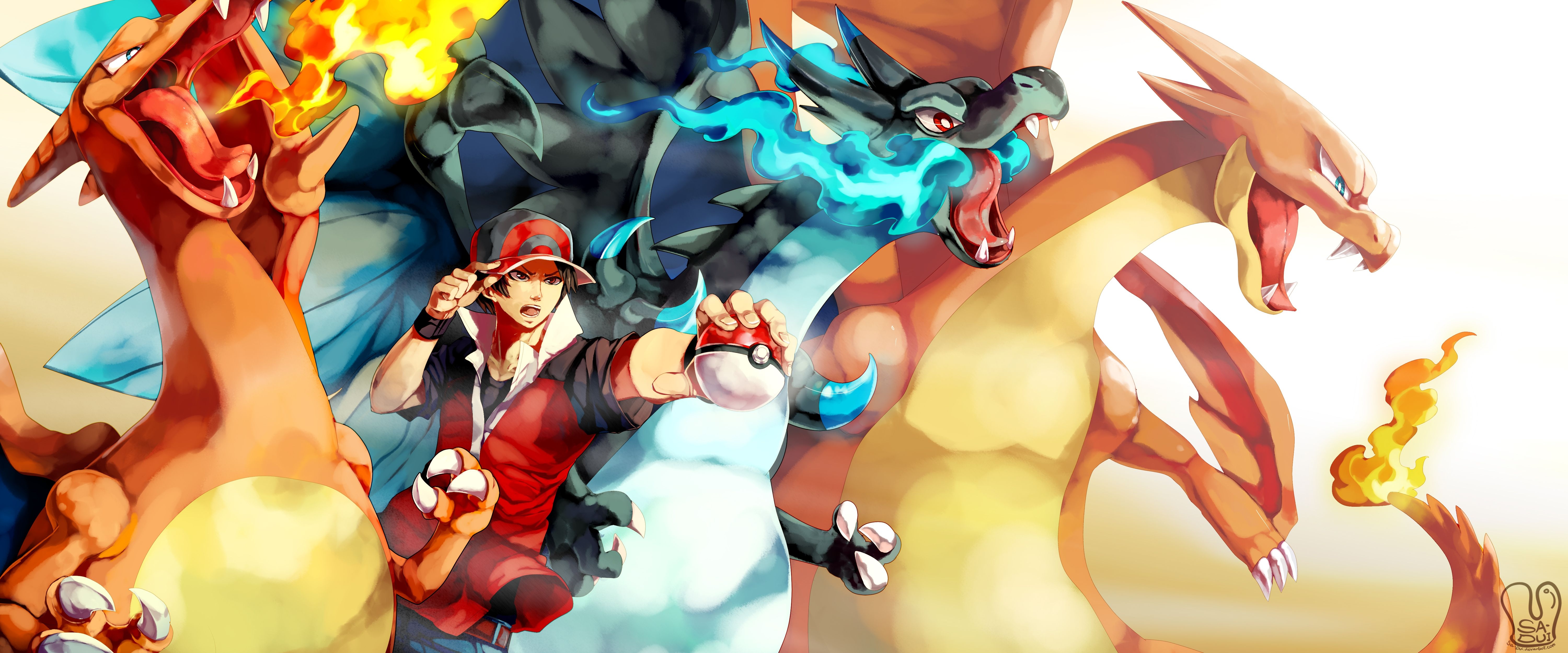 6000x2500 Triple Charizard 4k Ultra HD Wallpaper, Dual Screen