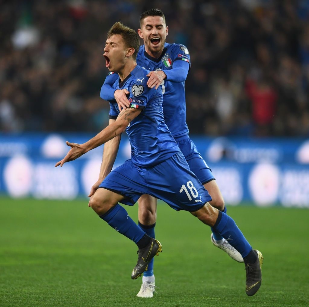 1030x1020 Nicolo Barella of Italy celebrates after scoring the opening goal, Desktop