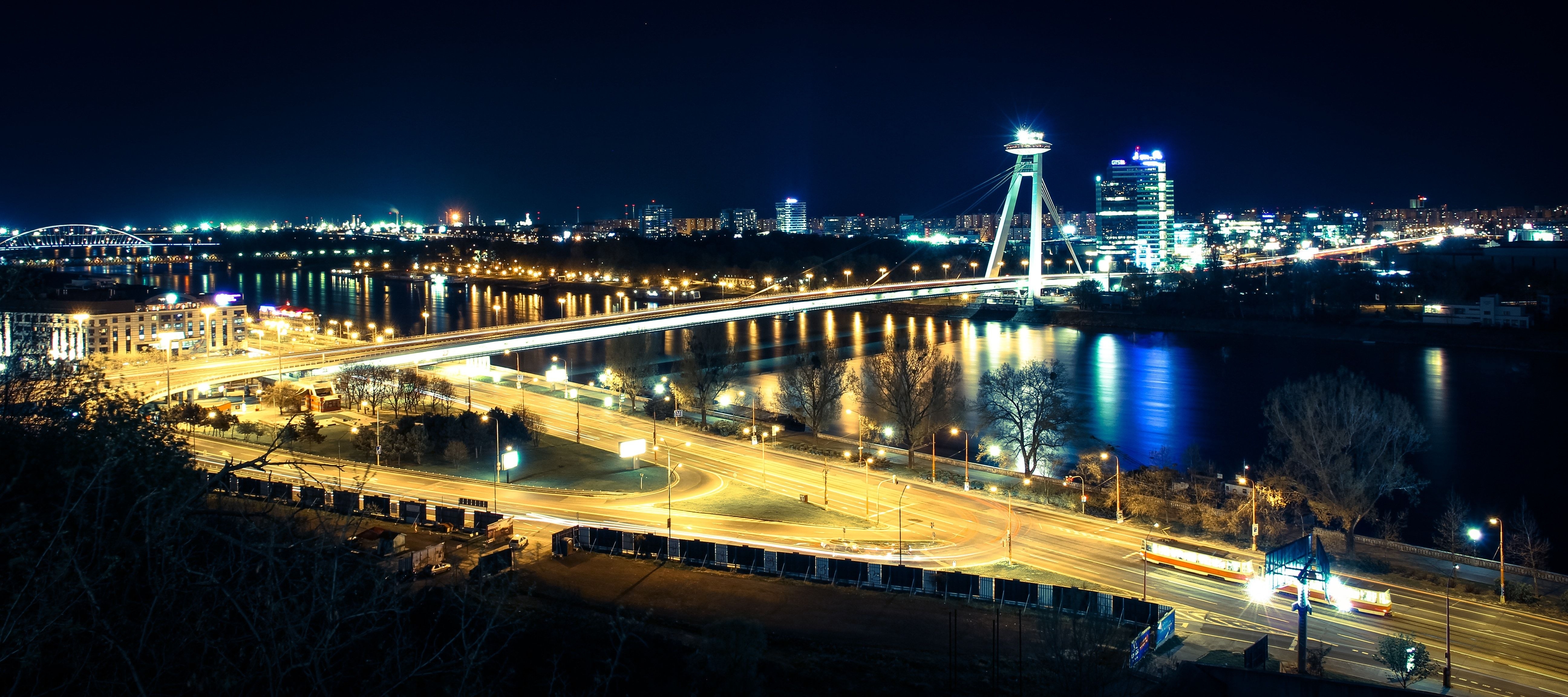 5190x2310 lighted concrete bridge free image, Dual Screen