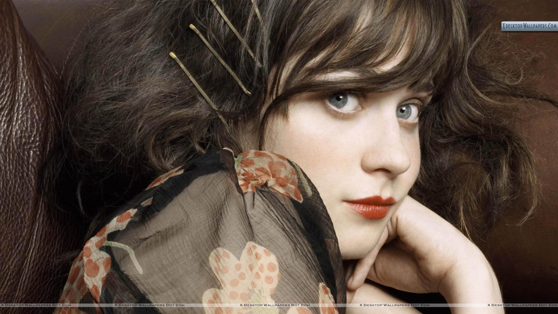 1920x1080 Zooey Deschanel Red Lips Face Closeup Wallpaper, Desktop