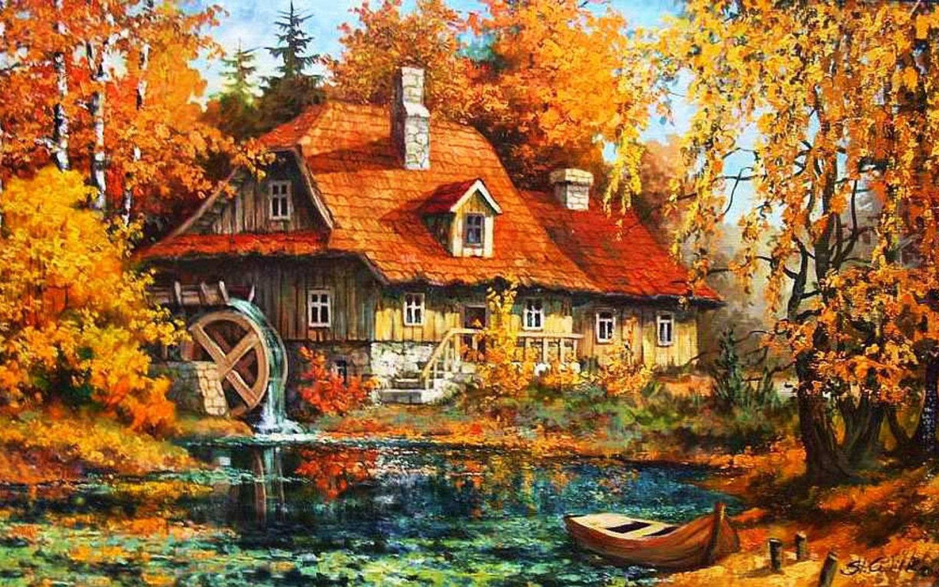 1920x1200 Old Watermill Autumn Forest wallpaper. Old Watermill, Desktop