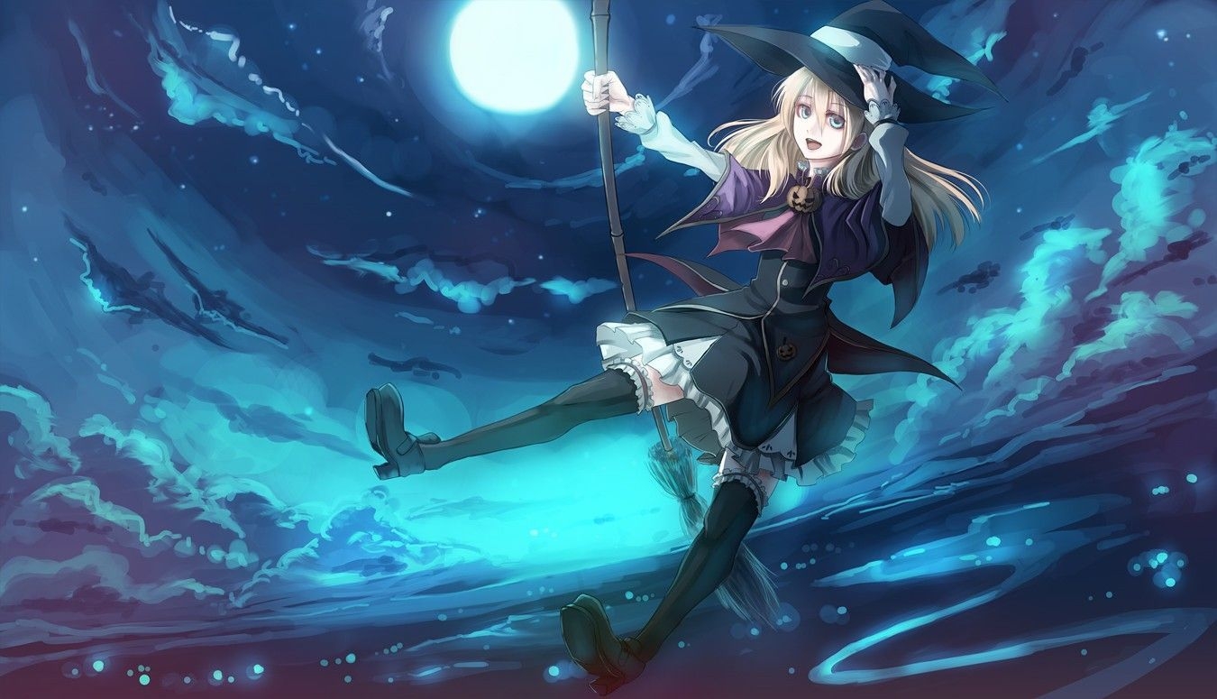 1350x780 Artwork. Anime, Anime witch, Anime halloween, Desktop