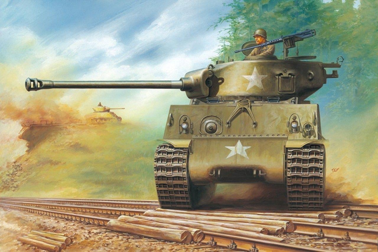 1280x860 Army Tanks Painting Art M4 Sherman, Desktop