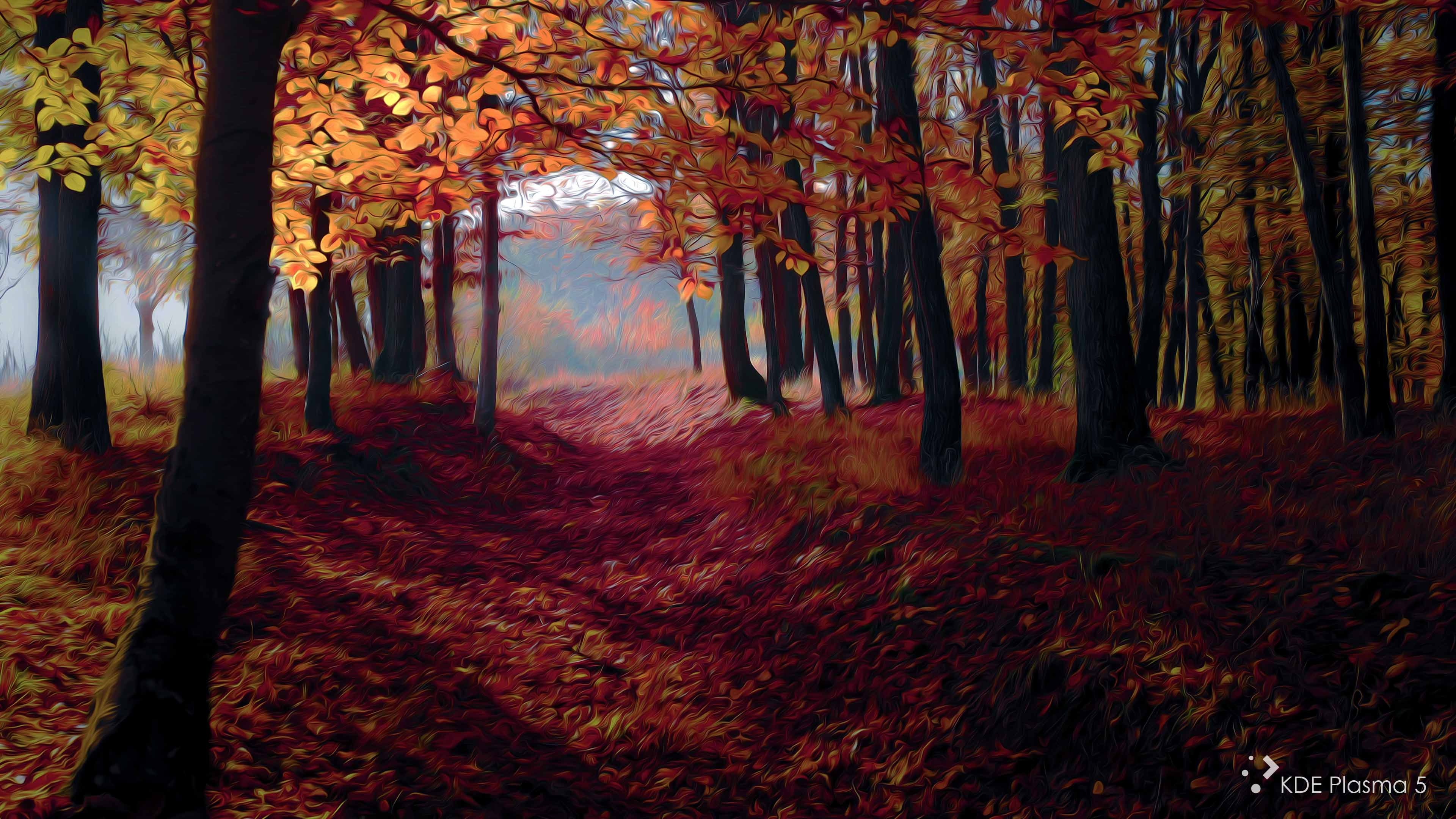 3840x2160 Forest in Autumn Oil Painting 4K Wallpaper, Desktop