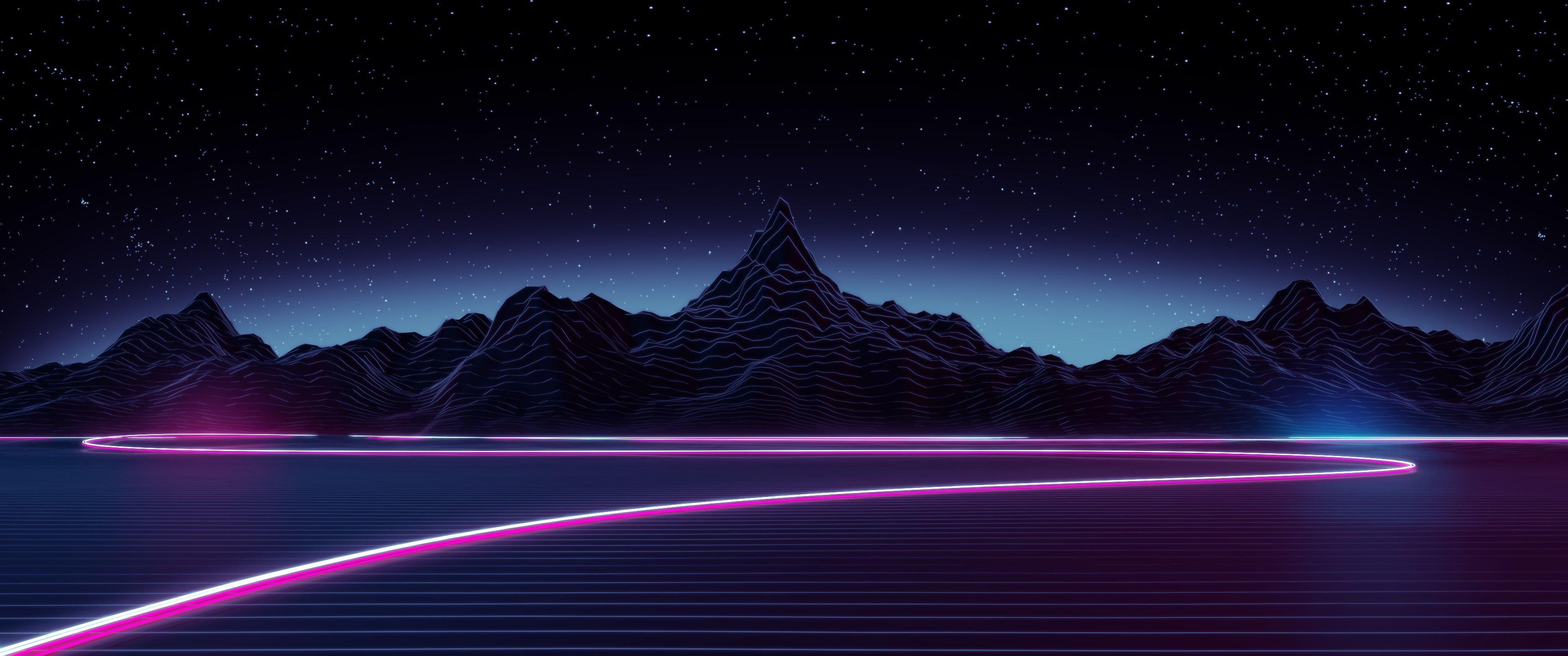 3440x1440 Retrowave Wallpaper, Dual Screen