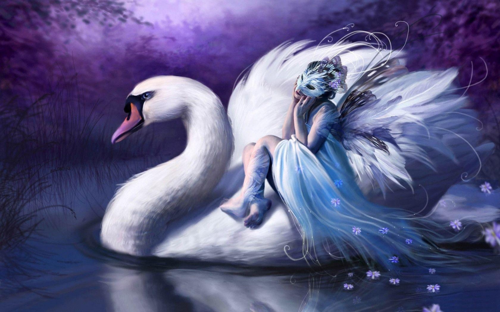 1680x1050 Girl and swan wallpaper, Desktop