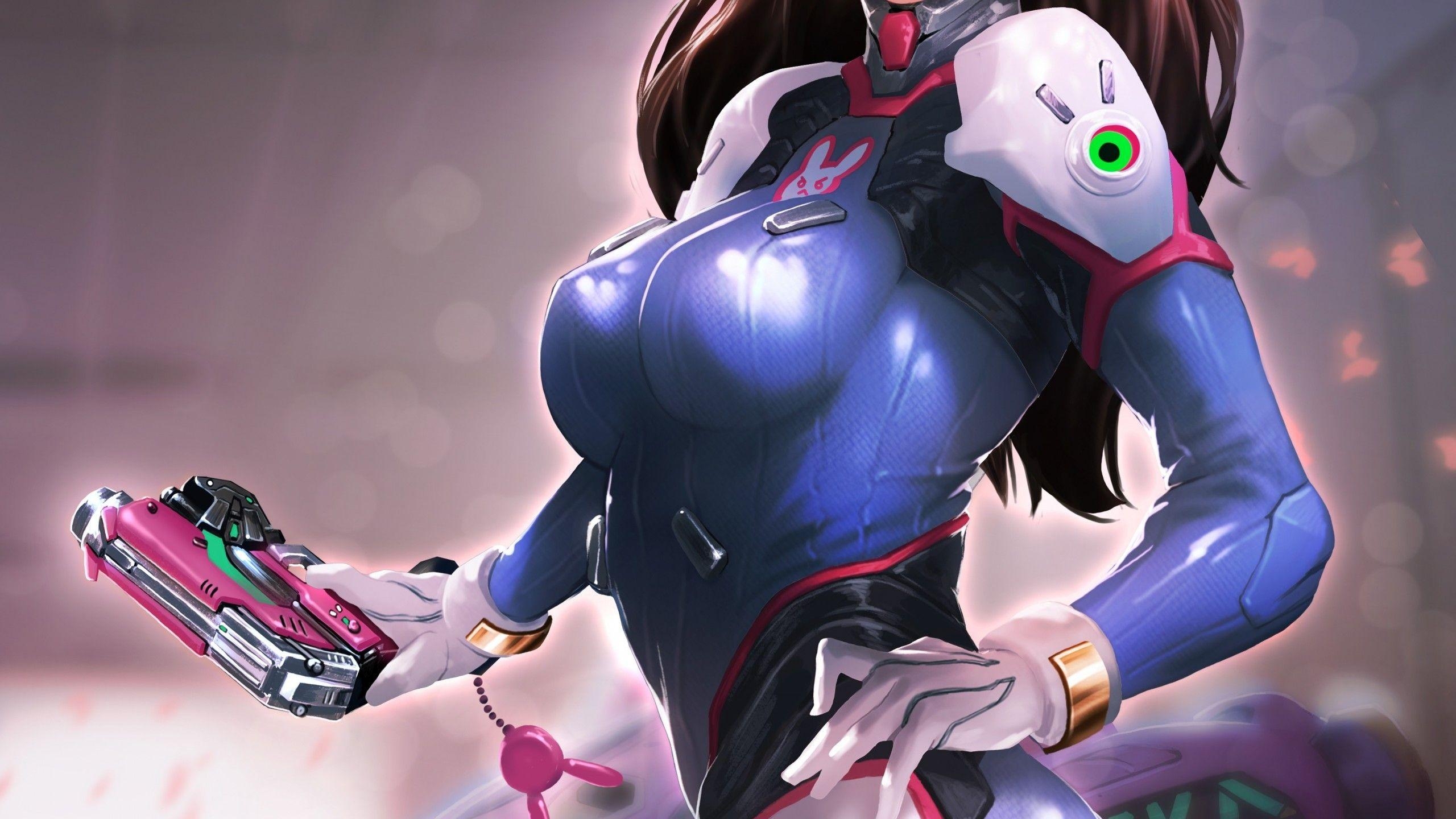 2560x1440 Download  Overwatch, D.va, Smile, Bodysuit, Headphones, Desktop