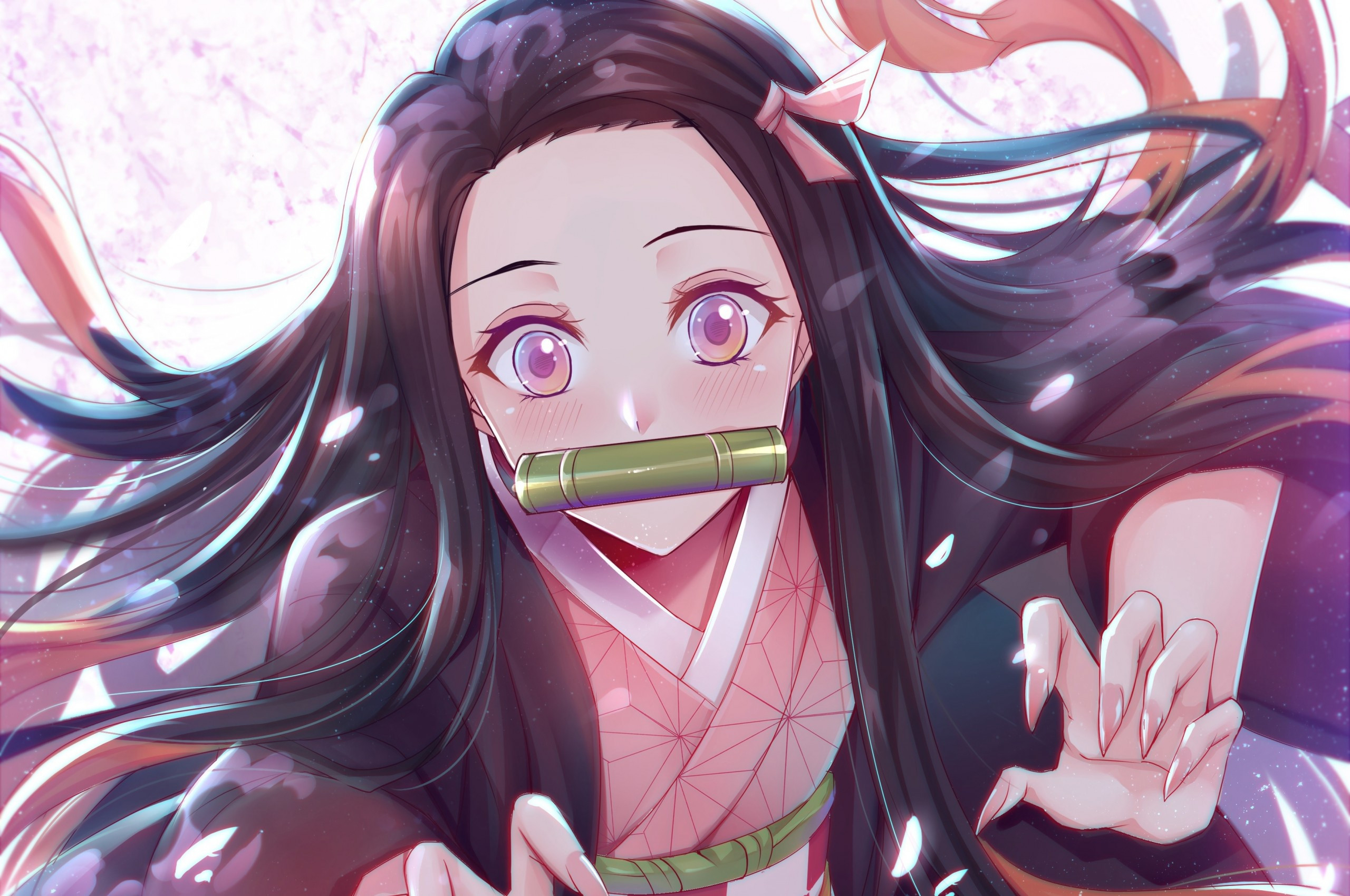 2560x1700 Download  Kamado Nezuko, Demon Slayer, Kimetsu No Yaiba, Japanese Clothes, Cute, Long Hair Wallpaper for Chromebook Pixel, Desktop