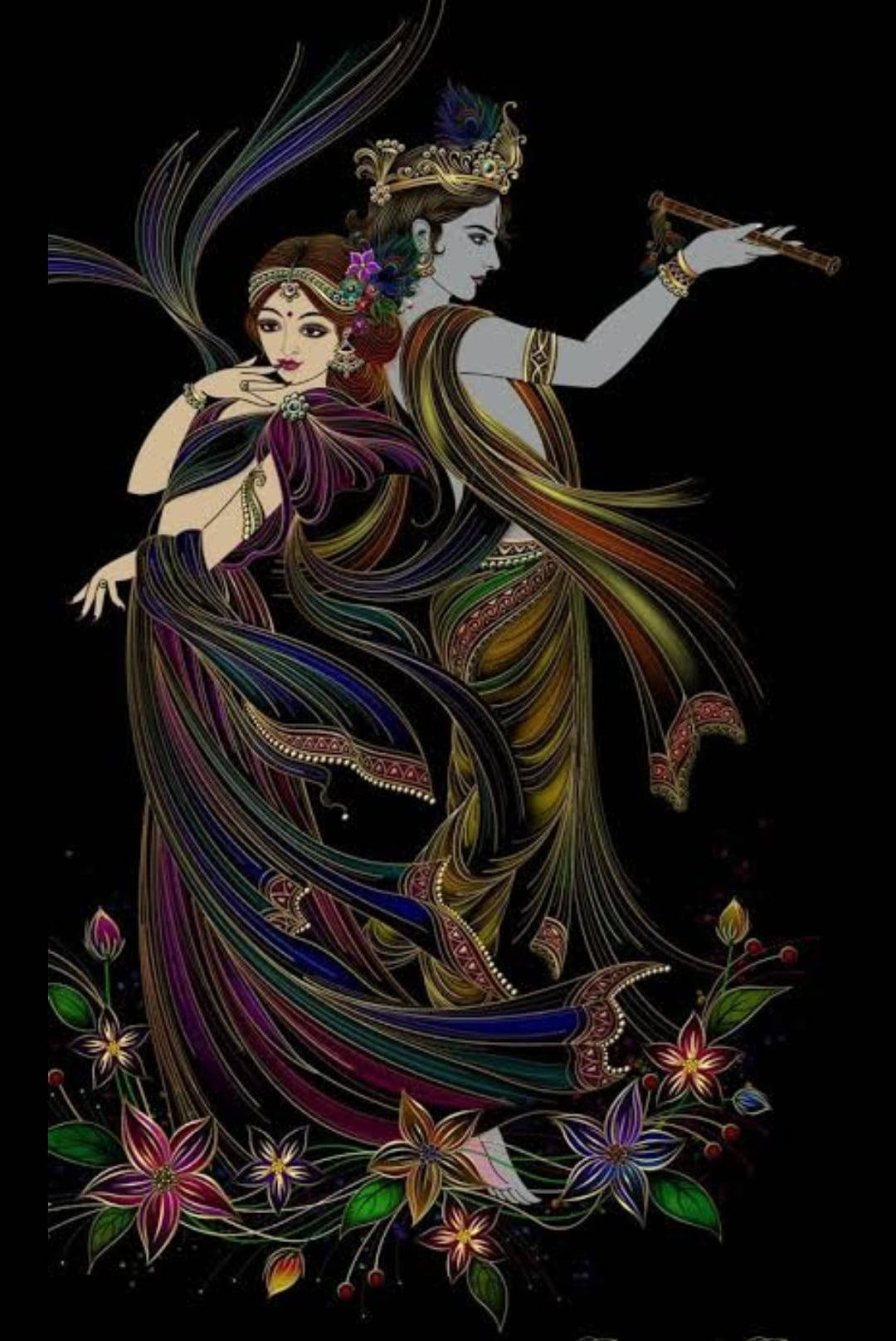 1080x1620 Download Radha Krishna Art Black, Phone