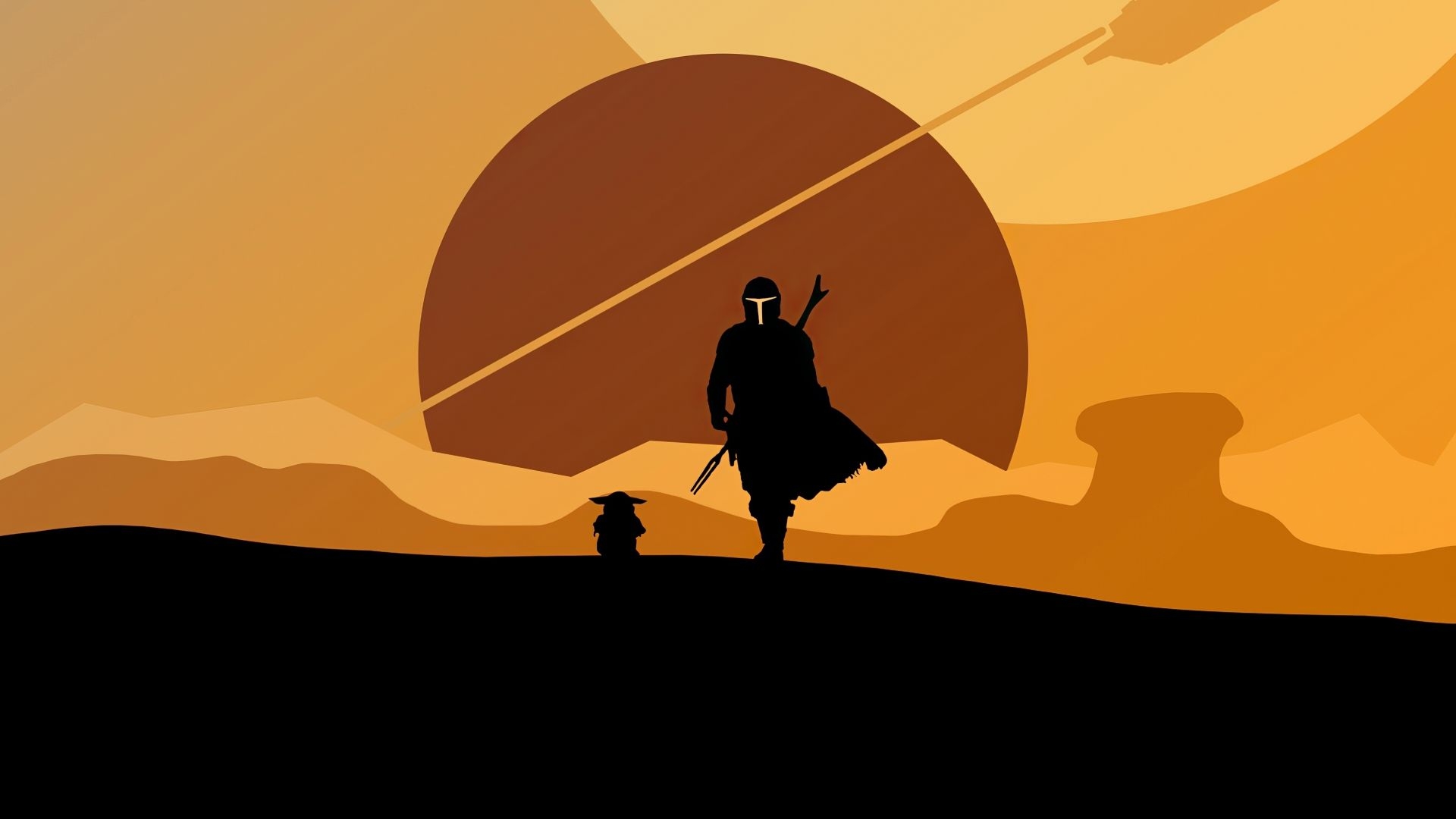 1920x1080 Desktop wallpaper the mandalorian and yoda, minimal, silhouette, artwork, HD image, picture, background, b034b3, Desktop