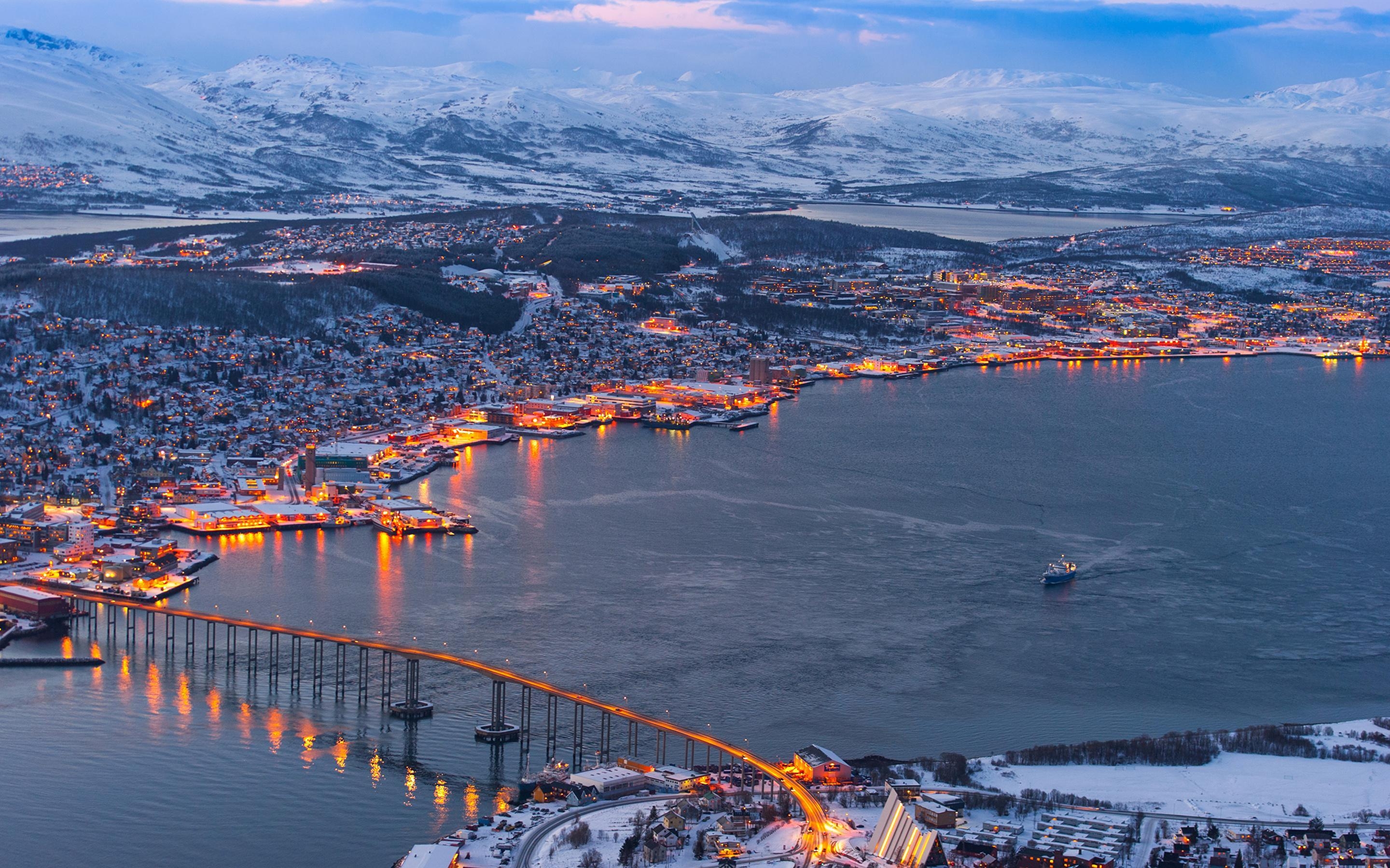 2880x1800 Wallpaper Norway Tromso Nature Winter Bridges Scenery, Desktop