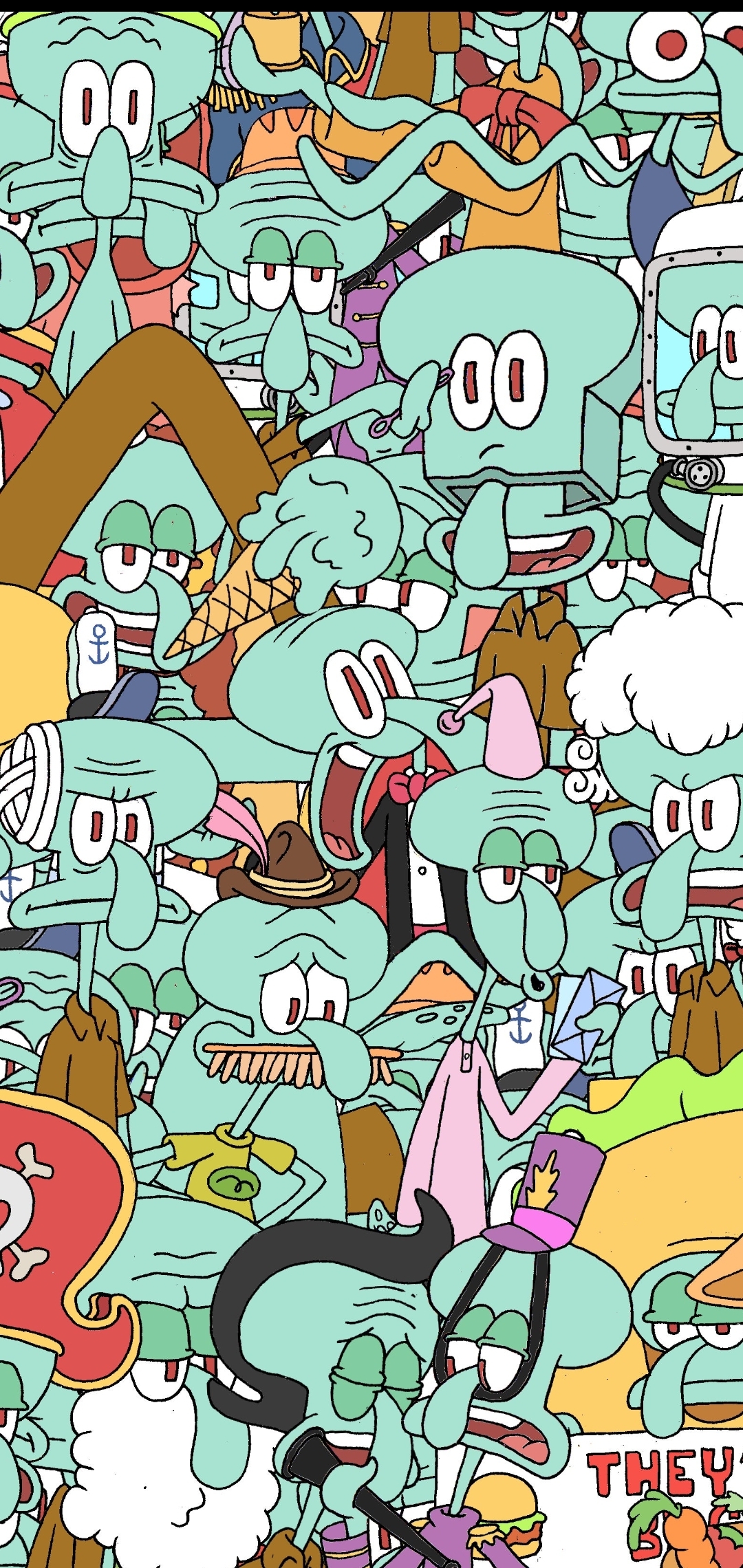 1080x2280 Squidward Tentacles Collage Galaxy S10 Hole Punch Wallpaper, Phone