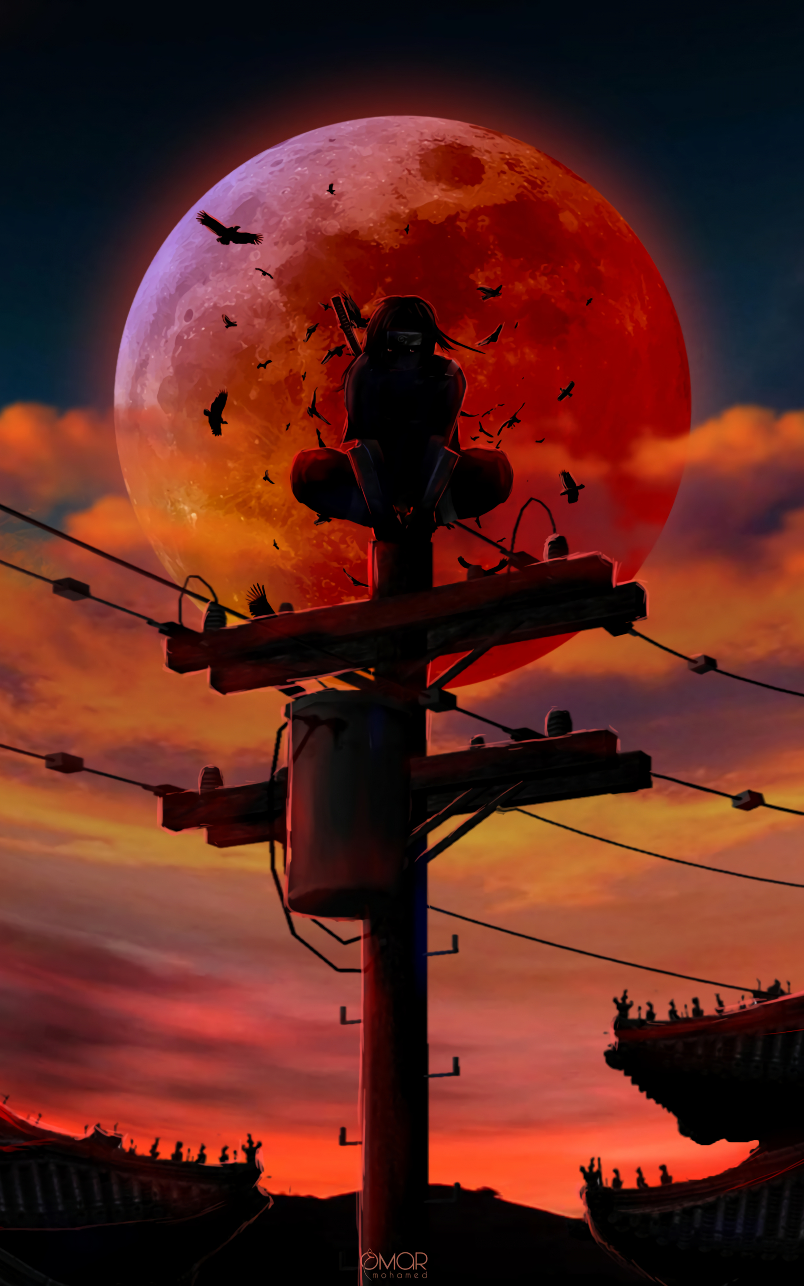 1600x2560 Download  Akatsuki, Uchiha Itachi, Red Moon, Shadow, Ravens Wallpaper for Google Nexus 10, Phone