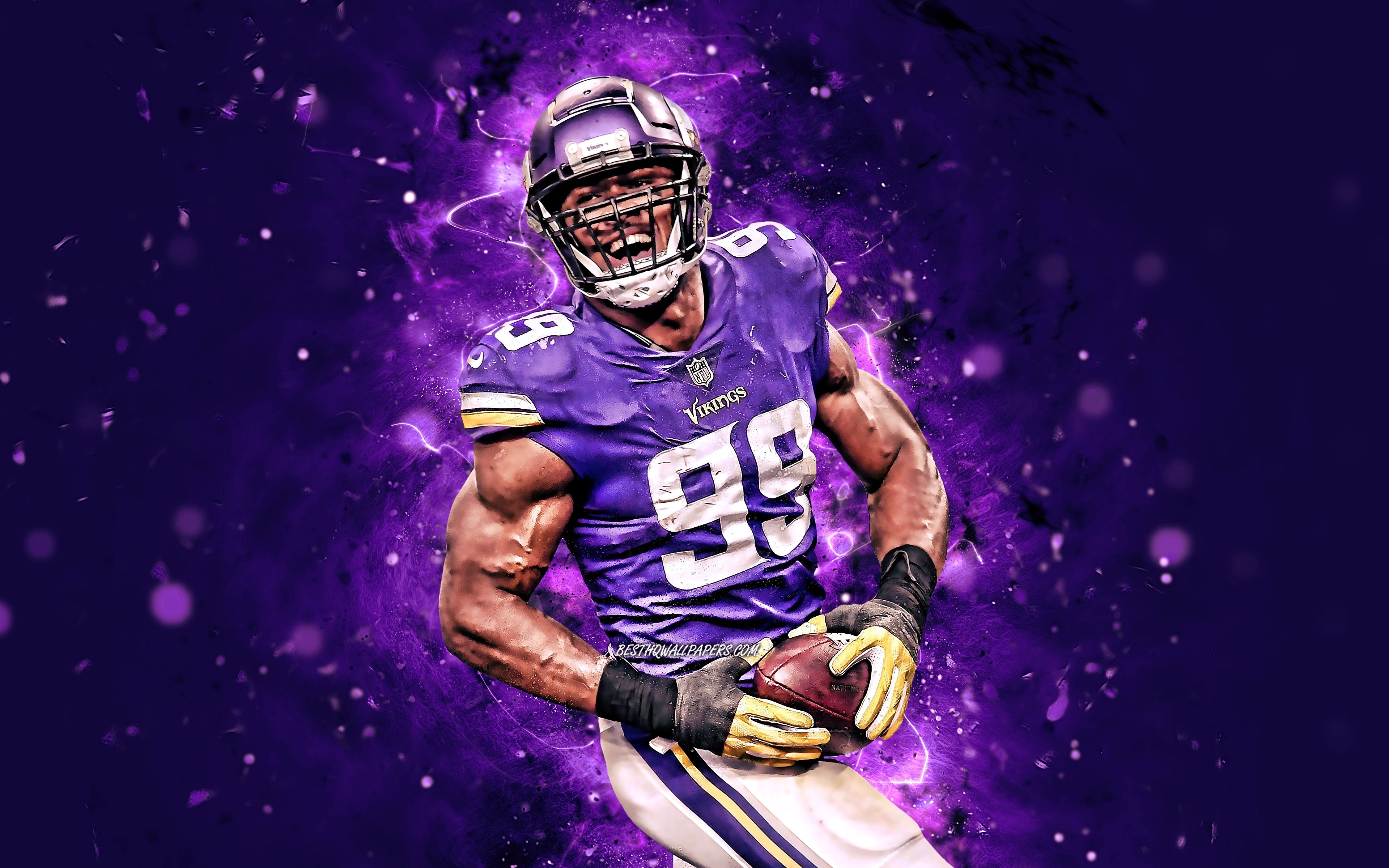 3840x2400 Download wallpaper Danielle Hunter, 4k, defensive end, Minnesota Vikings, american football, NFL, National Football League, neon lights, Danielle Hunter Minnesota Vikings, Danielle Hunter 4K for desktop with resolution. High Quality HD, Desktop